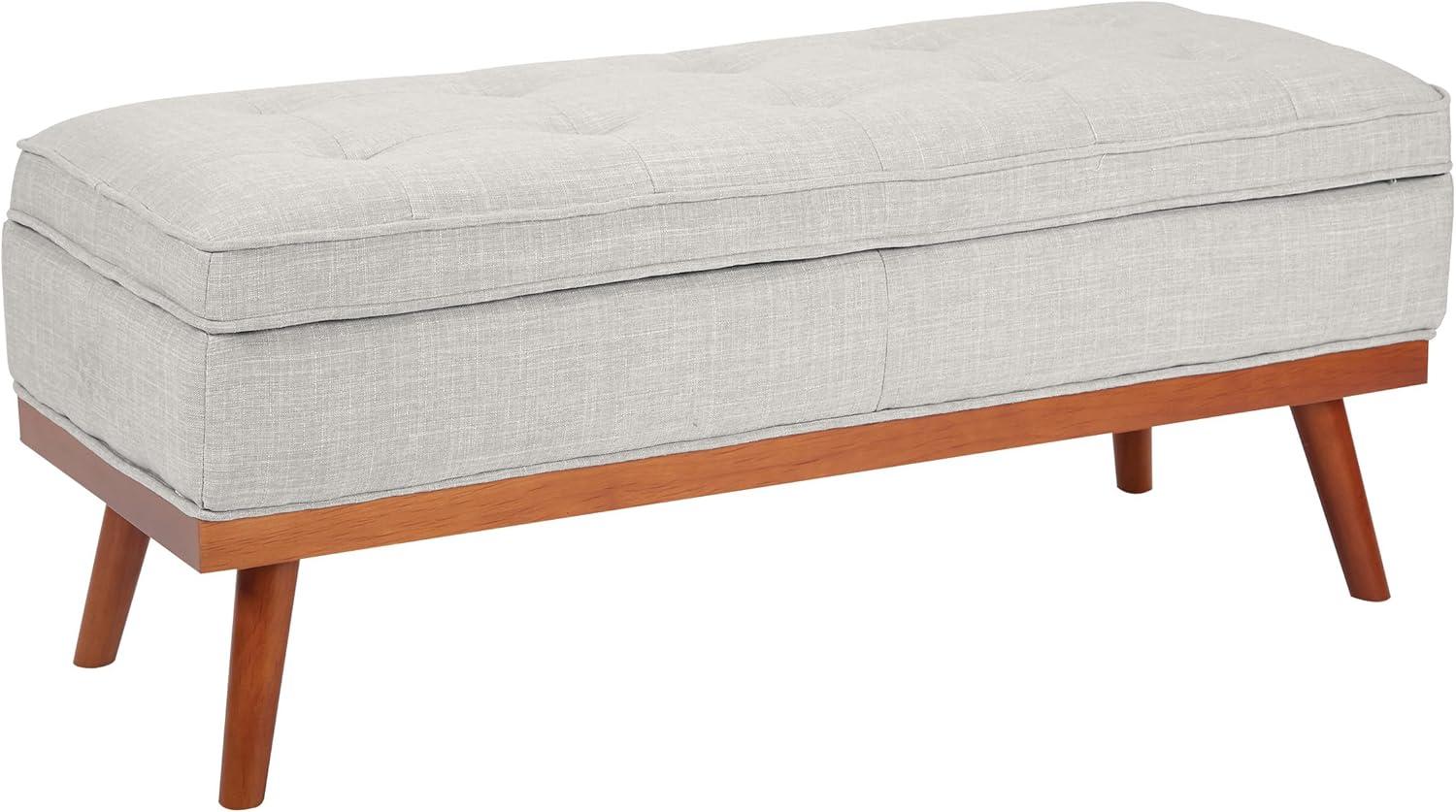 Katheryn Storage Bench Fog - OSP Home Furnishings: Upholstered Ottoman, Mid-Century Modern, Plywood Frame