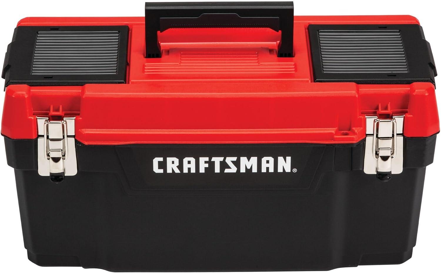 Craftsman Tool Box, Plastic, Black/Red, 20 in W x 10 in D x 10 in H