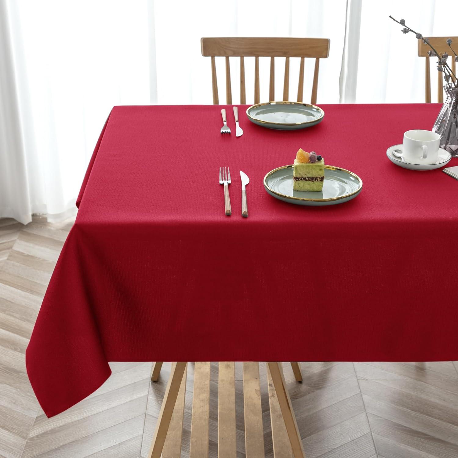 2 Pack Burgundy Tablecloth Rectangular - 60x120 Inch - Linen Textured Table Cloth Wrinkle Free Washable Decorative Fabric Table Cover for Buffet Banquet Parties Event Holiday Dinner