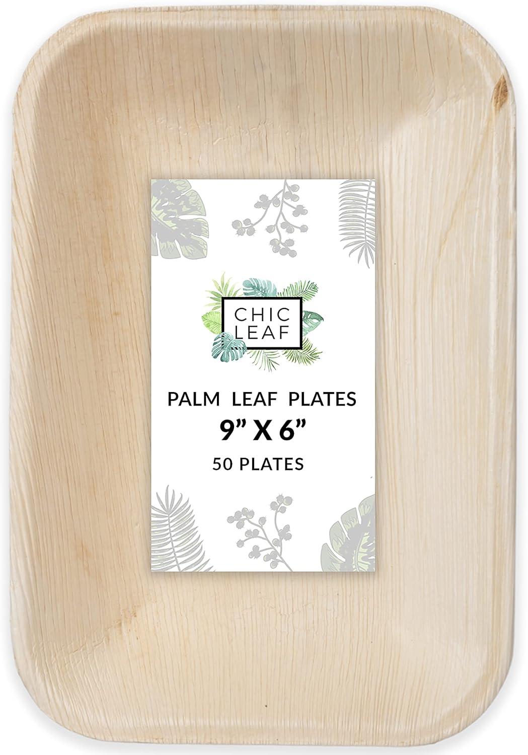 Chic Leaf Disposable Palm Leaf Trays, 17" x 12", 10 Pack, Compostable, Eco-Friendly Platters Charcuterie Board
