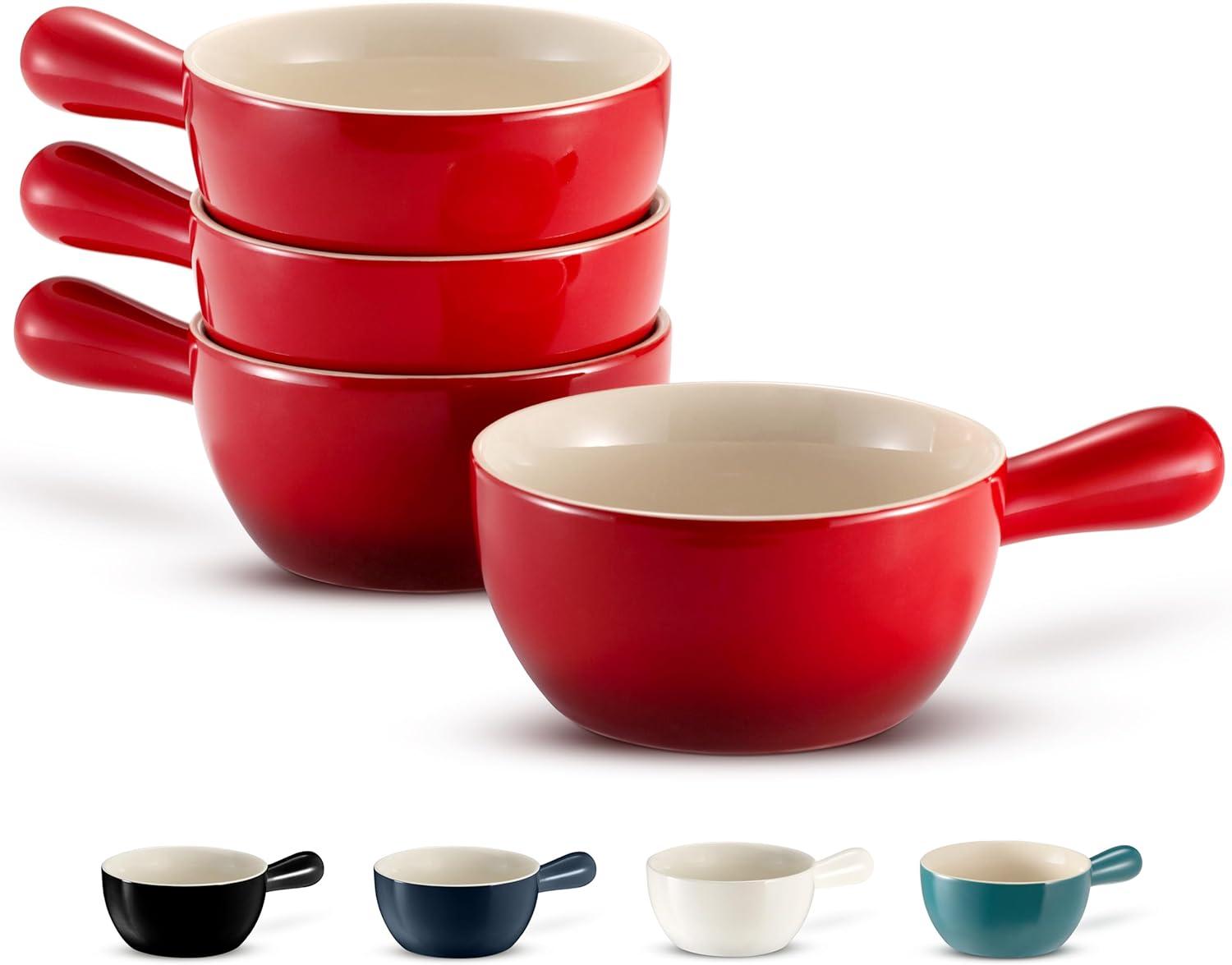 French Onion Soup Crocks, 24 oz, Set of 4, Crimson Ombre