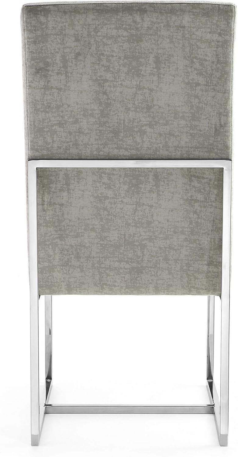 Element Velvet Dining Chair Steel - Manhattan Comfort: High-Back, Armless, Stainless Steel Base