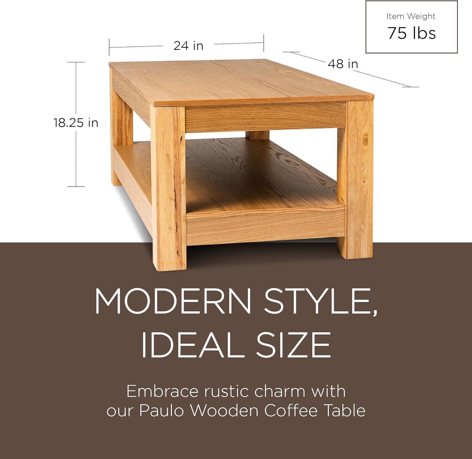 Weathered Natural Large Wooden Coffee Table with Storage Shelf