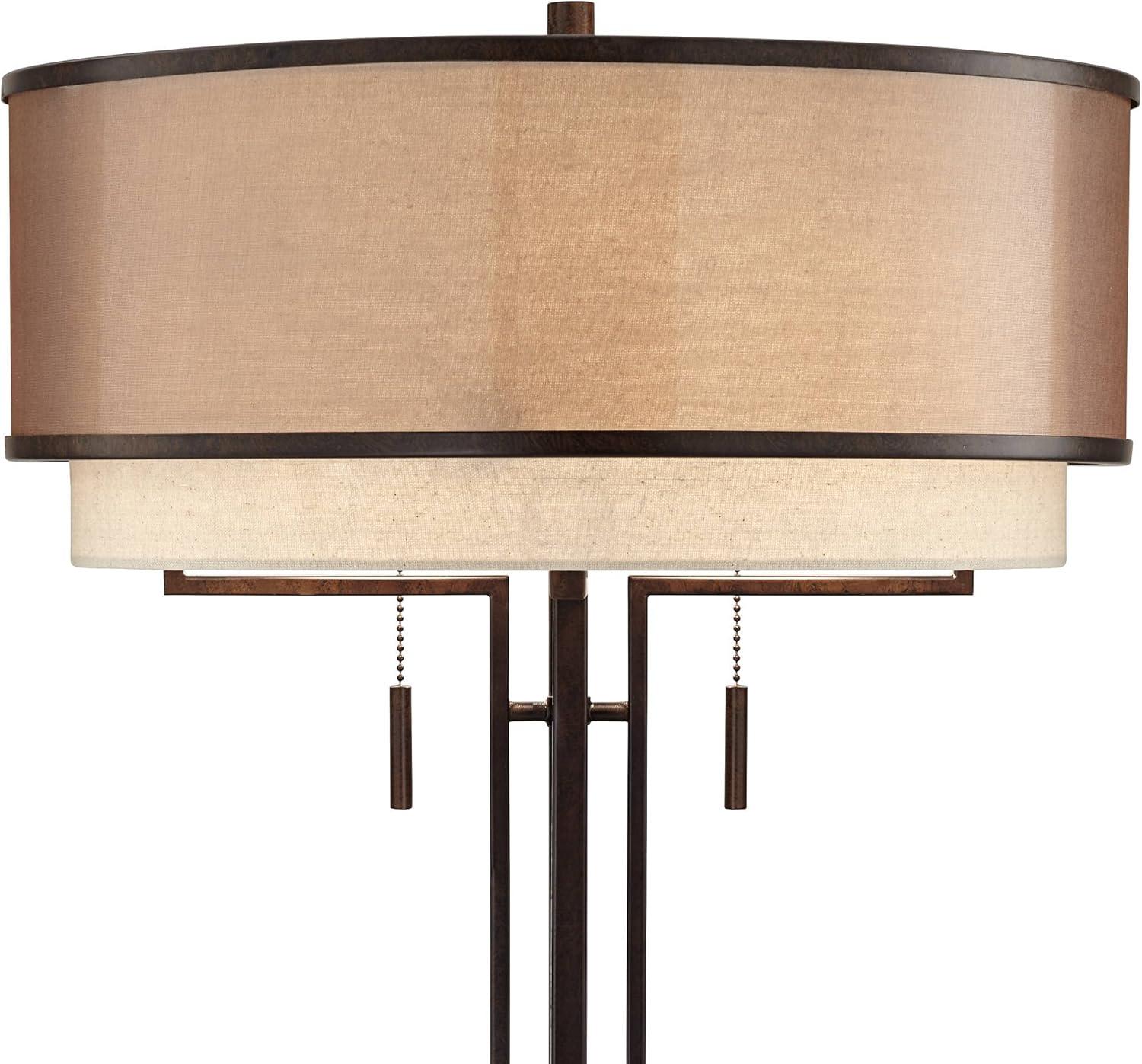 Franklin Iron Works Andes Modern Industrial Table Lamp 27 1/2" Tall Oil Rubbed Bronze Metal Stacked Double Fabric Drum Shade for Bedroom Living Room