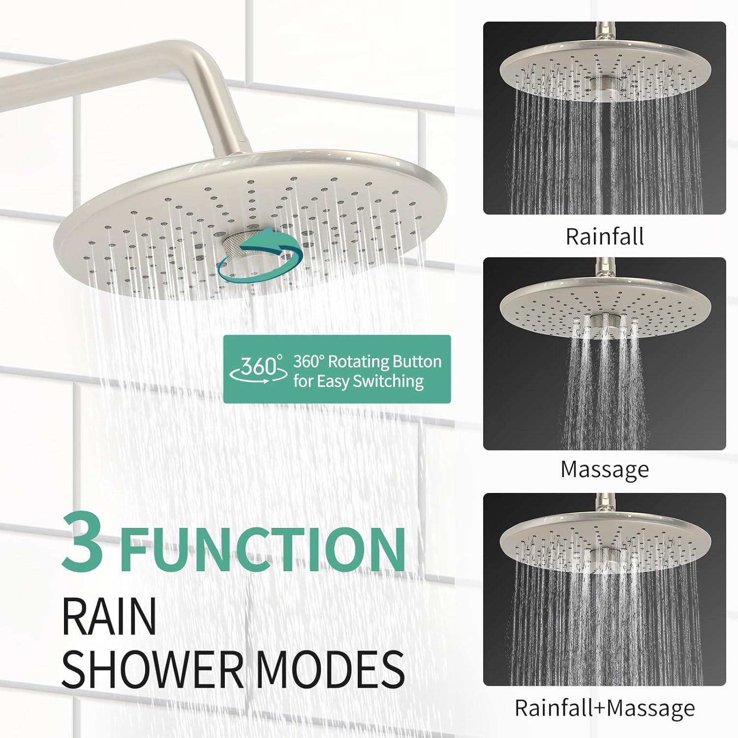 SR SUN RISE Shower Faucet - 8 Inch Multifunctional High Pressure Shower Head System with Handheld Shower Head Fixtures - Valve Included - Brushed Nickel