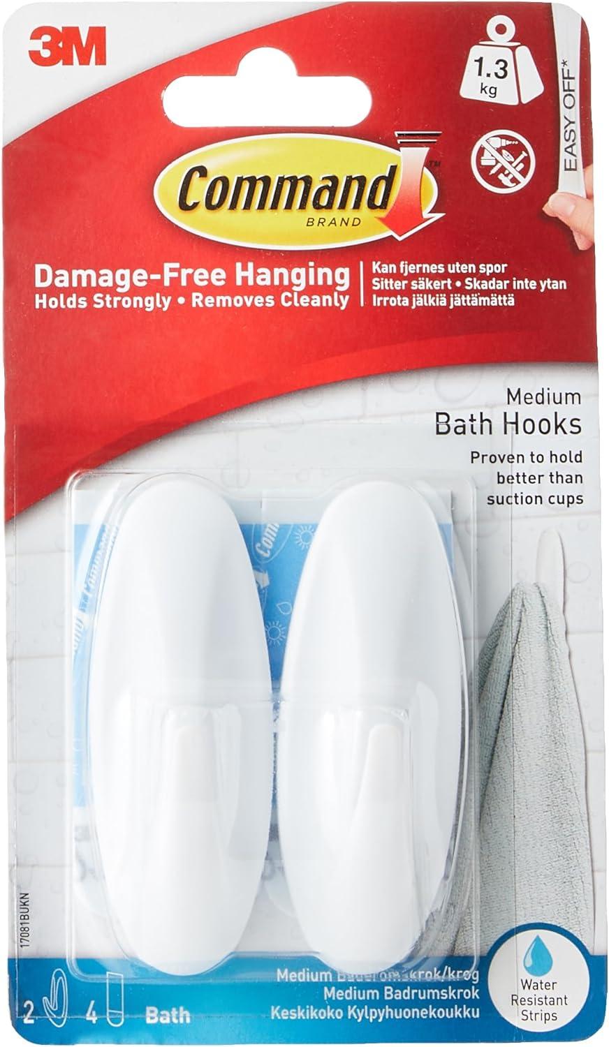 White Medium Water-Resistant Bath Hooks for Bathroom Organization