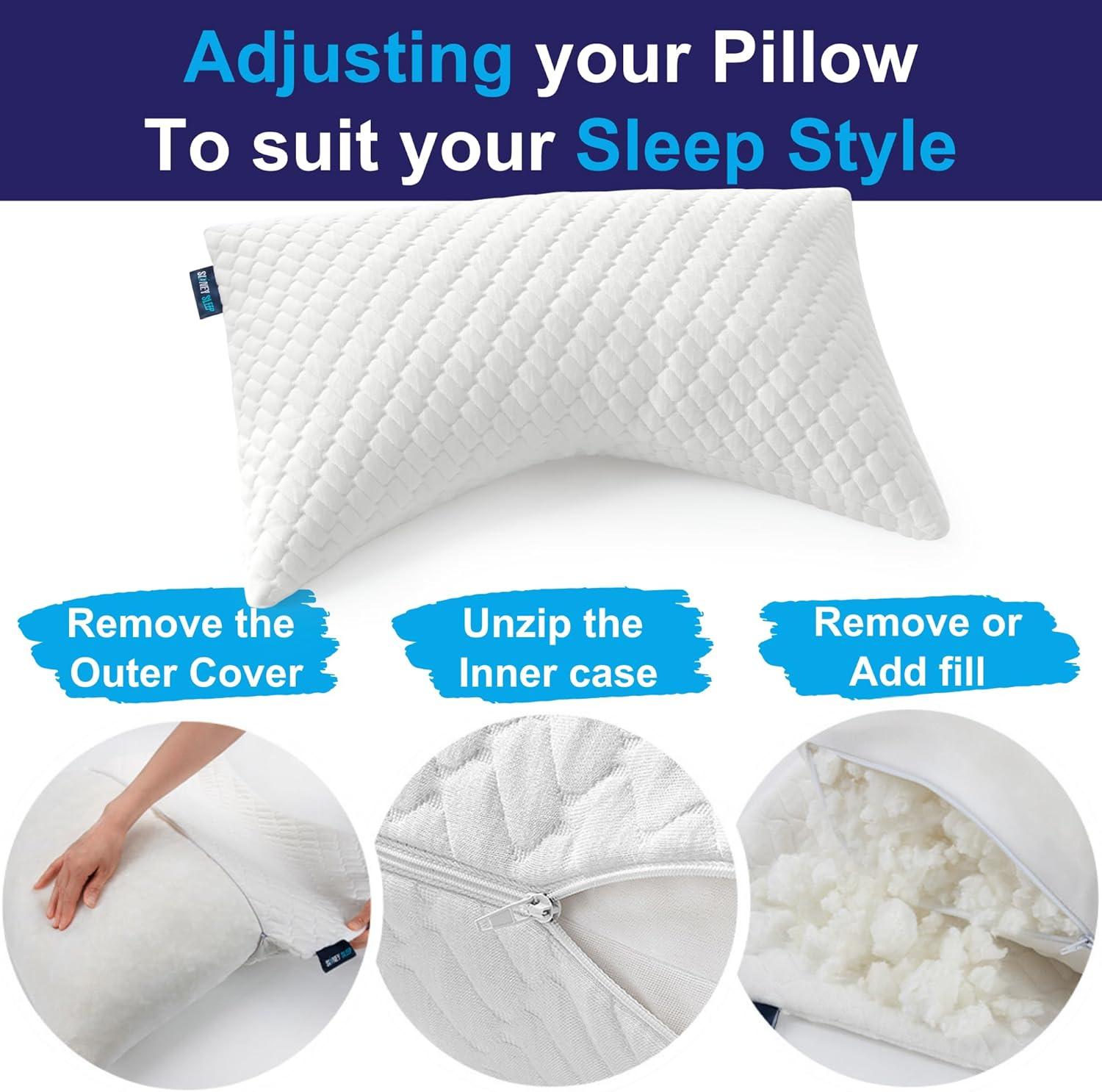 Queen White Adjustable Shredded Memory Foam Pillow