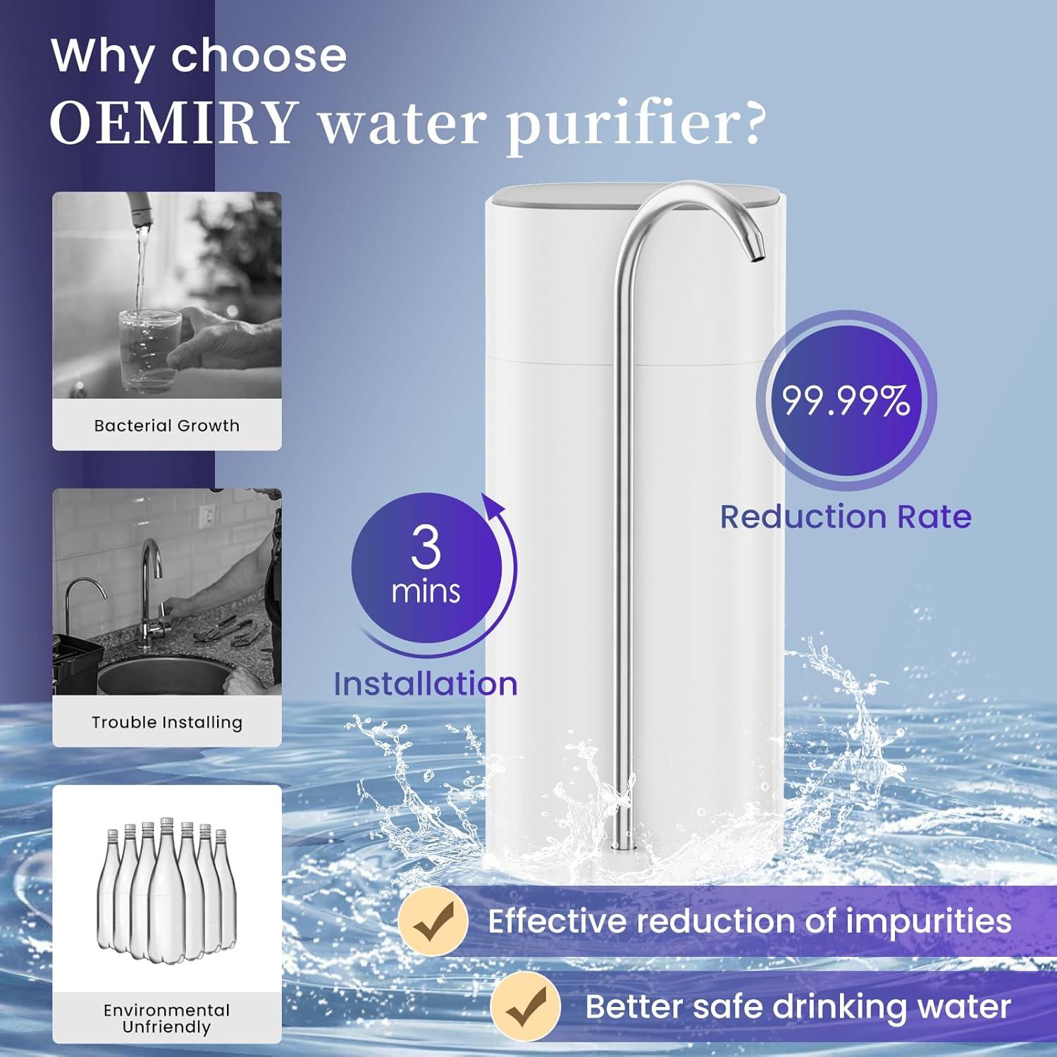 Countertop Water Filtration System, 8000 Gallons Alkaline Water Filter, Reduces 99.99% Lead, Chlorine, Heavy Metals, Bad Taste & Odor OM-CF02(1 Filter Included)
