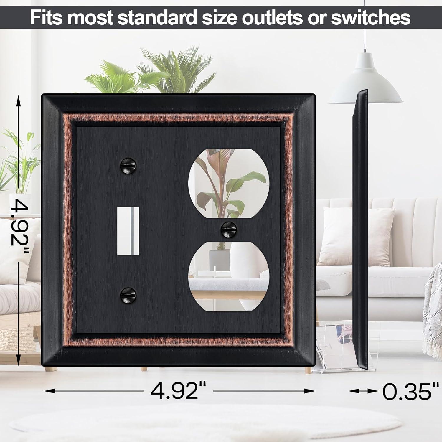 Amerelle 149TDDB Chelsea 5" Tall Wallplate, 1 Toggle / 1 Duplex, Steel, Aged Bronze, 1-Pack