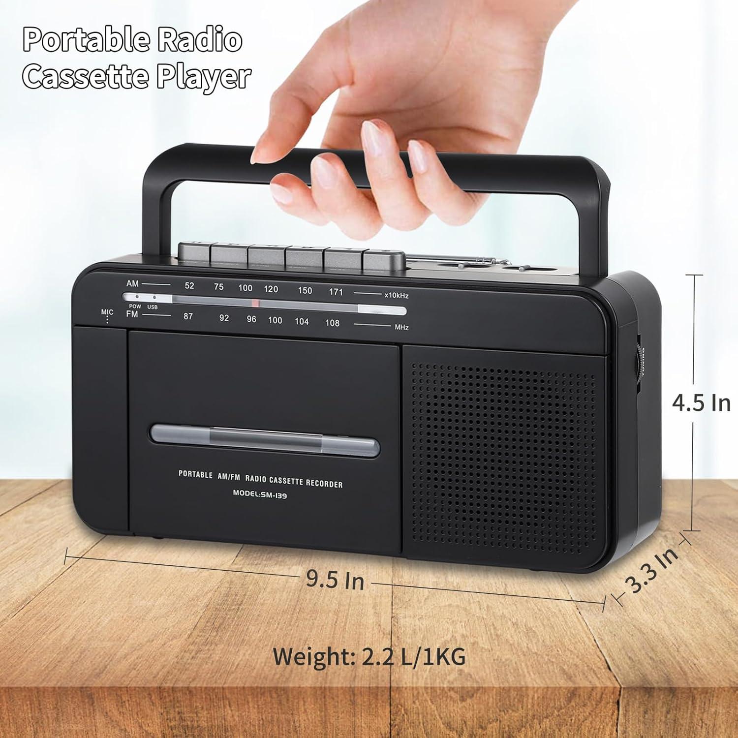 Boombox MP3 Conversion Cassette Tape Player Recorder AM FM Radio, Cassette to MP3 Digital Converter, USB Recording, Built-in Microphone, Big Speaker and Earphone Jack by AC or C Batteries