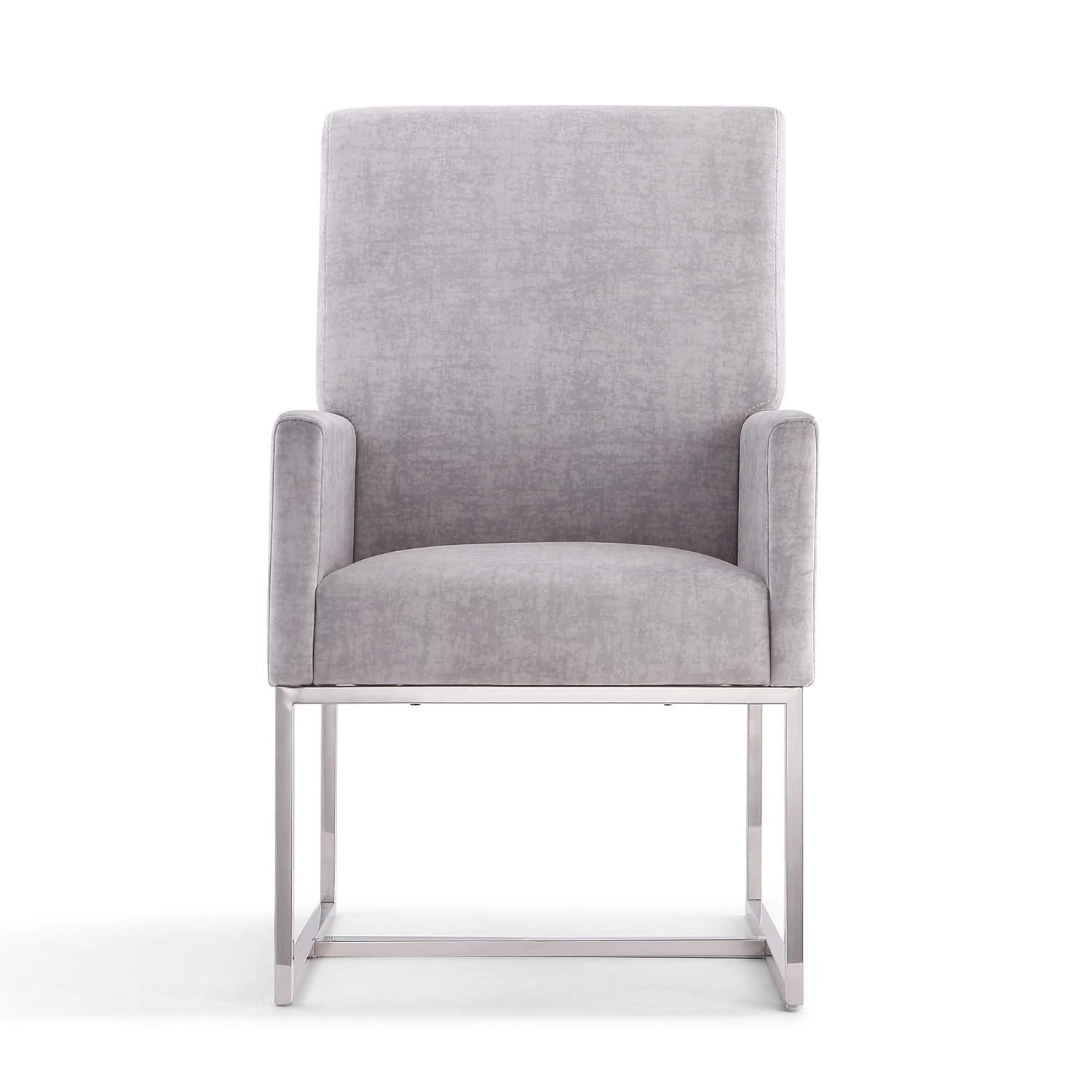 Element Velvet Dining Armchair Gray: High-Back, Stainless Steel Frame - Manhattan Comfort