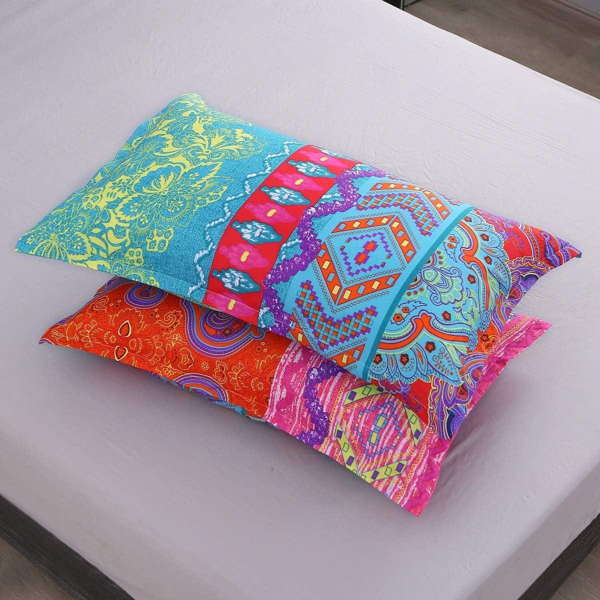 Bohemian Red and Blue Microfiber Queen Duvet Cover Set