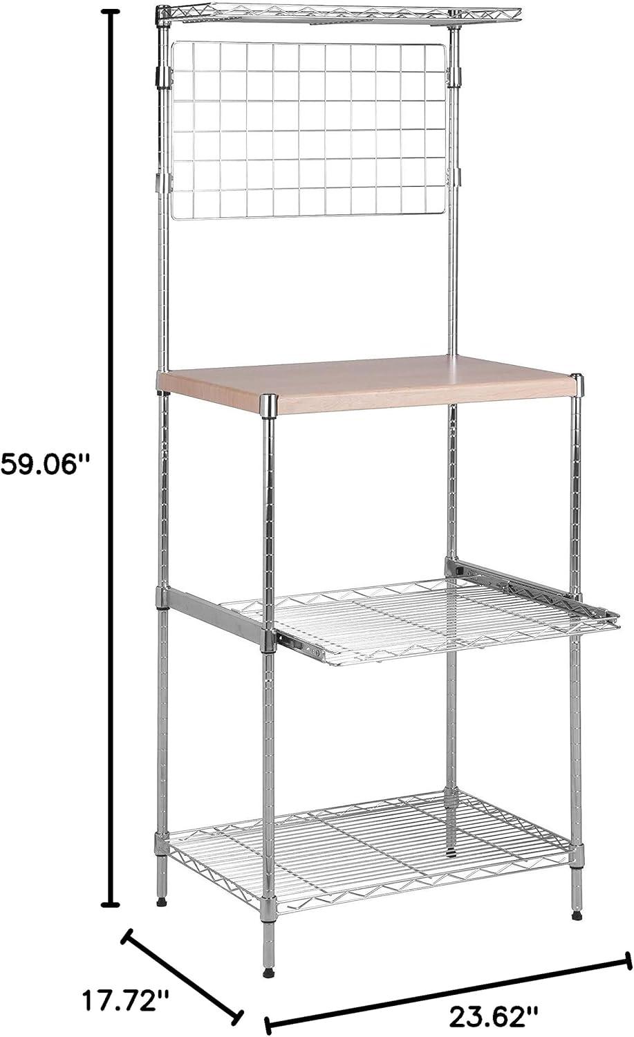 Chrome 3-Shelf Microwave Bakers Rack with Maple Cutting Board