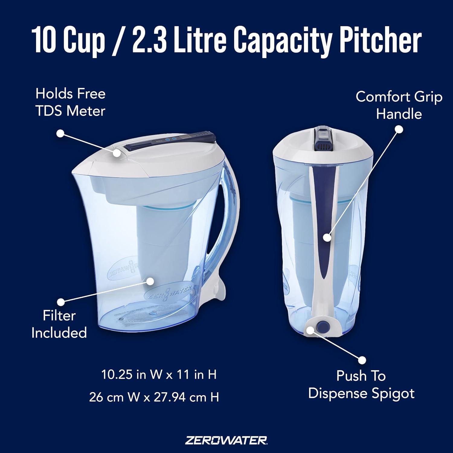 ZeroWater 10-Cup Blue and White Water Filtration Pitcher