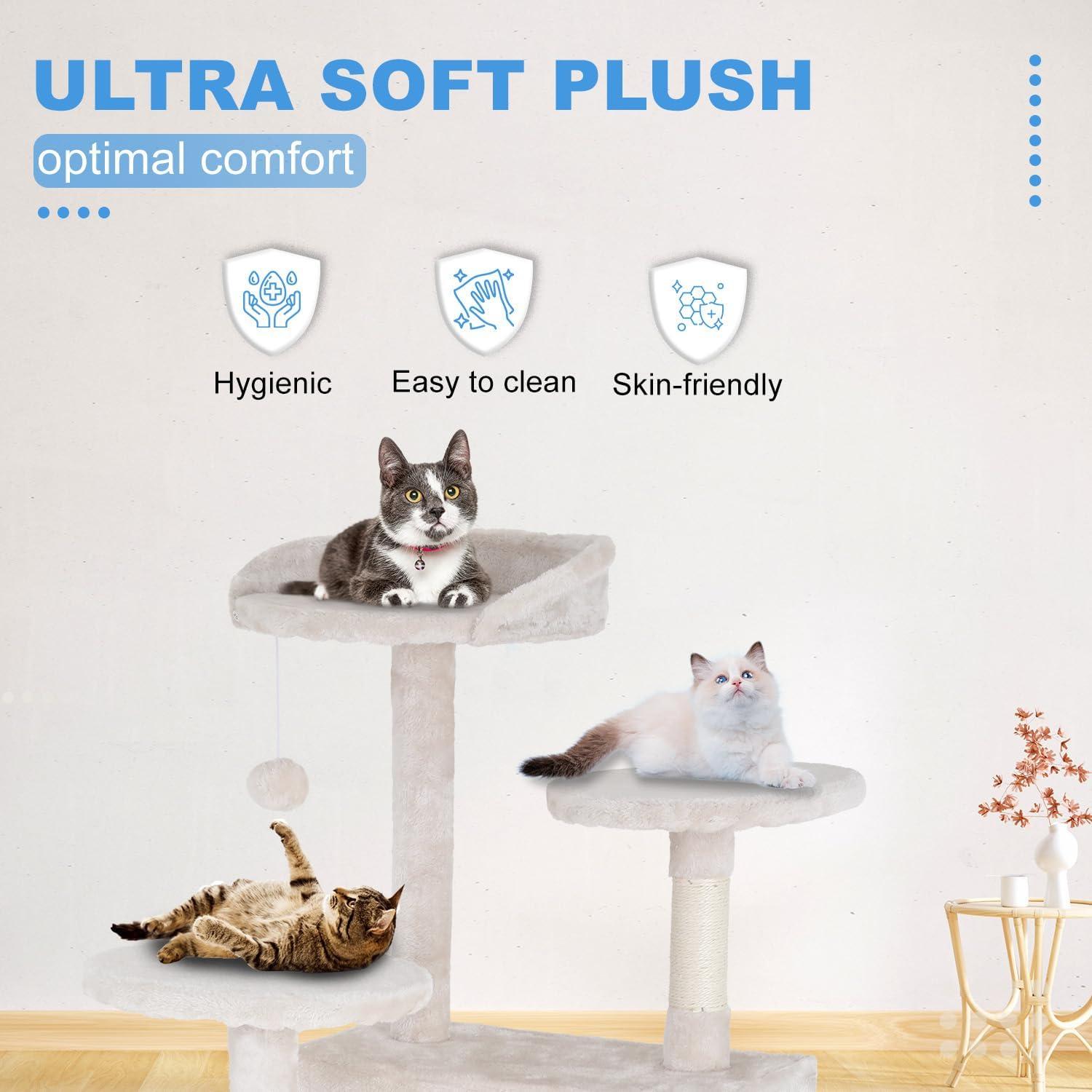 QuellQuest 54in Multi-Level Cat Tree Tower Furniture Activity Center with Scratching Posts, Toys and Condo for Indoor Kittens, Beige