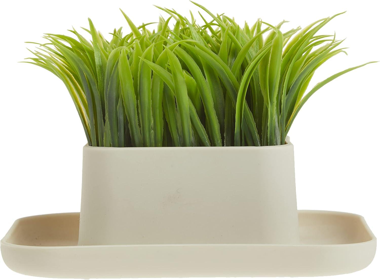 Beige Faux Grass Pen and Phone Stand with Tray