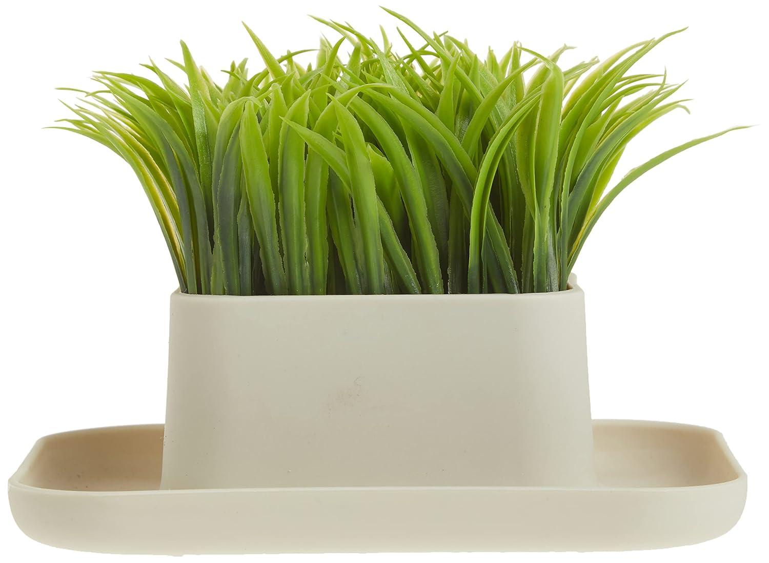 Beige Faux Grass Pen and Phone Stand with Tray
