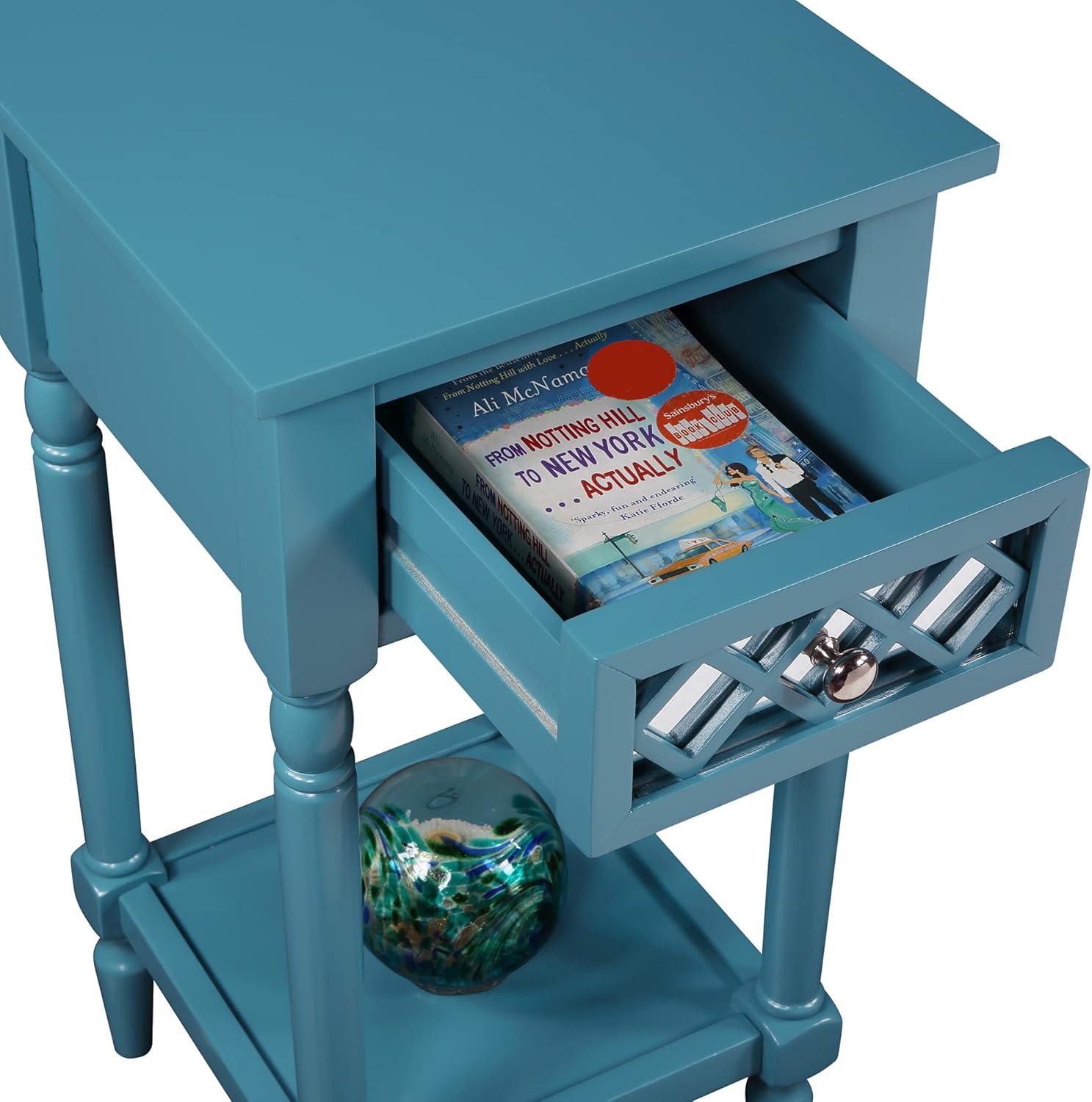 Convenience Concepts French Country Khloe Deluxe 1 Drawer Accent Table with Shelf, Blue