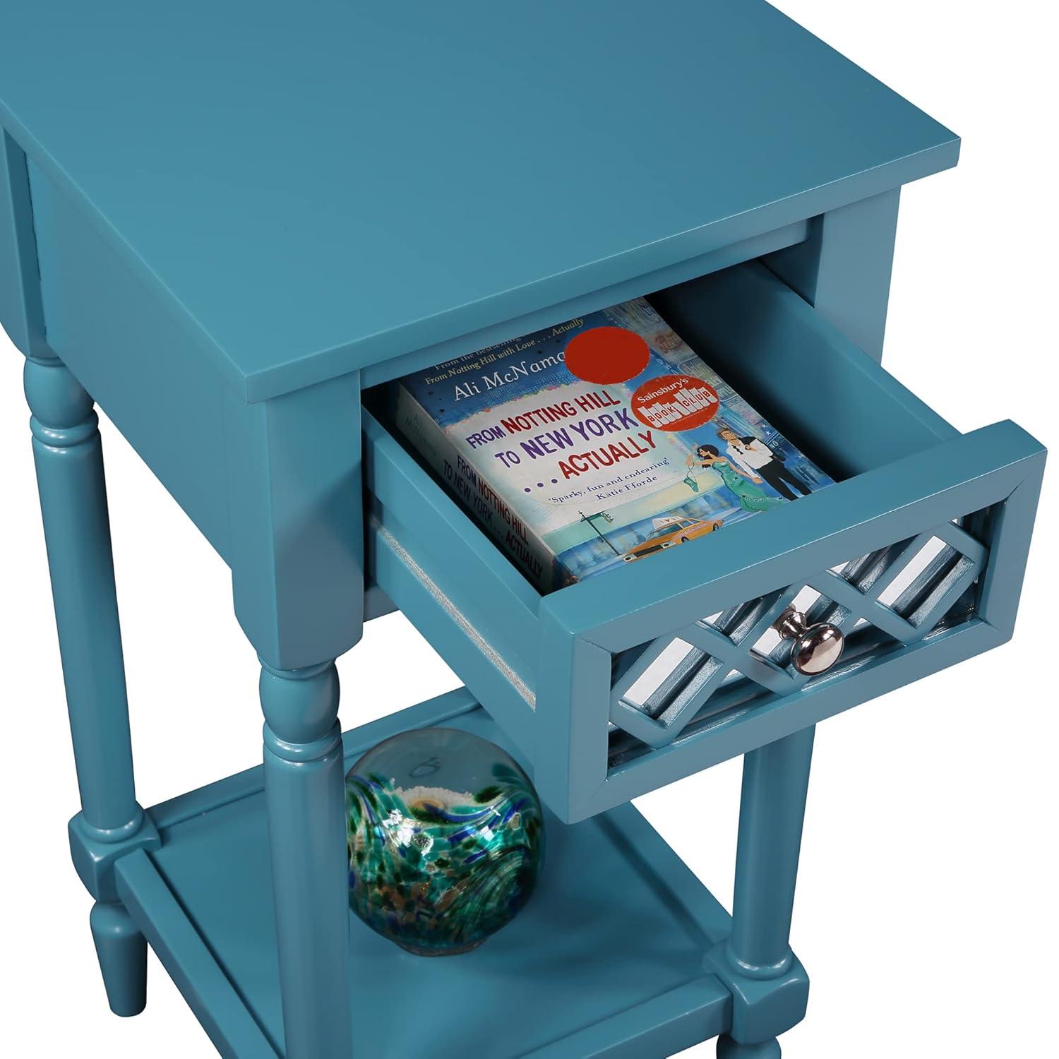 Convenience Concepts French Country Khloe Deluxe 1 Drawer Accent Table with Shelf, Blue