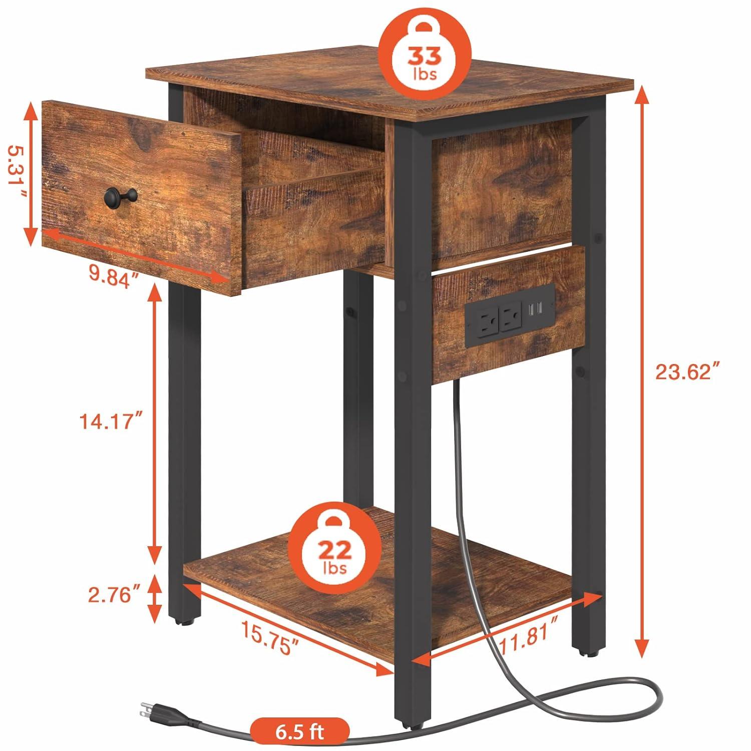 Yoobure Nightstand with Charging Station, Bedside Tables with Large Drawer and Storage Shelf, Bed Side Table/Night Stand with USB Ports & Outlets, Industrial Side Table End Table for Bedroom, White