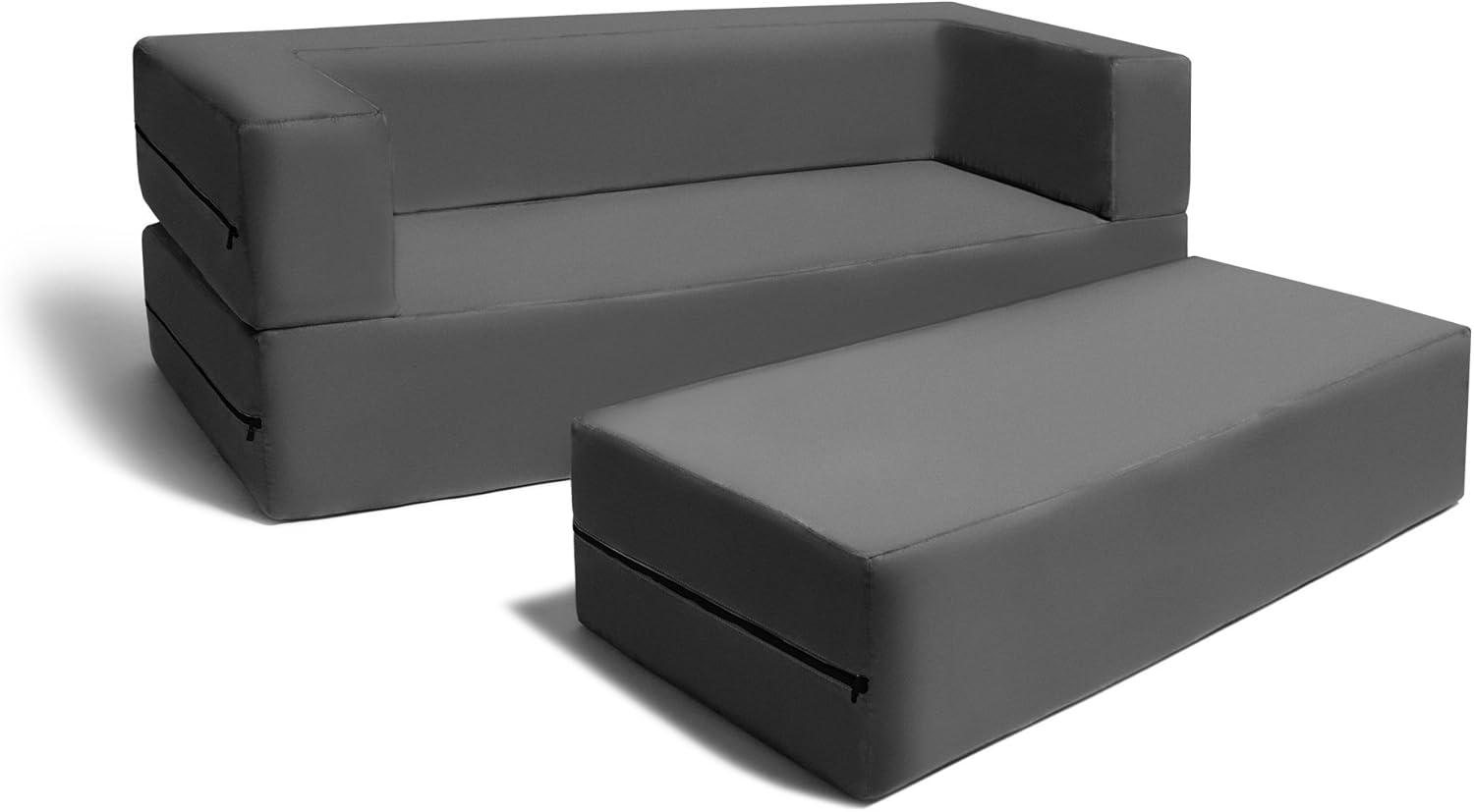 Jaxx Zipline Sofa & Large Ottoman 3 in 1 Fold Out Sofa, Big Kids Edition, Charcoal