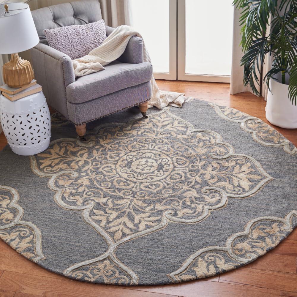 Dip Dye DDY510 Hand Tufted Indoor Area Rug - Slate/Beige - 7' Round - Safavieh