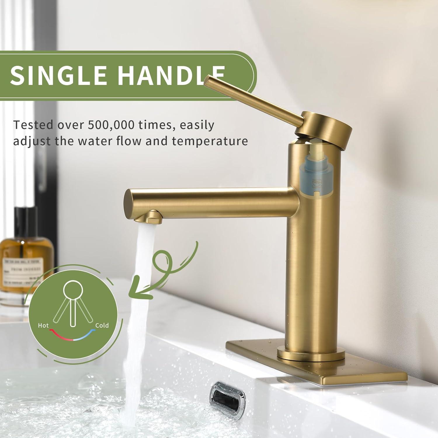 Brushed Gold Single Handle Brass Bathroom Faucet with Pop-up Drain