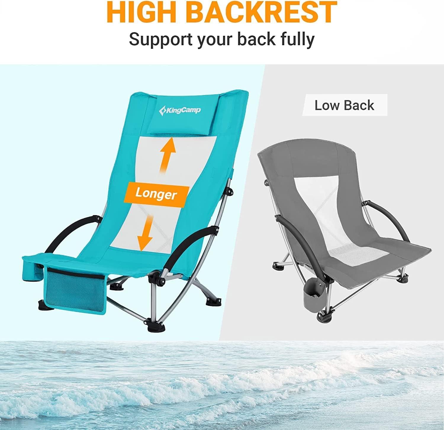 KingCamp Backpack Beach Chair Camping Folding Chair High Back Chairs with Cup Holder for Adult 2PCS