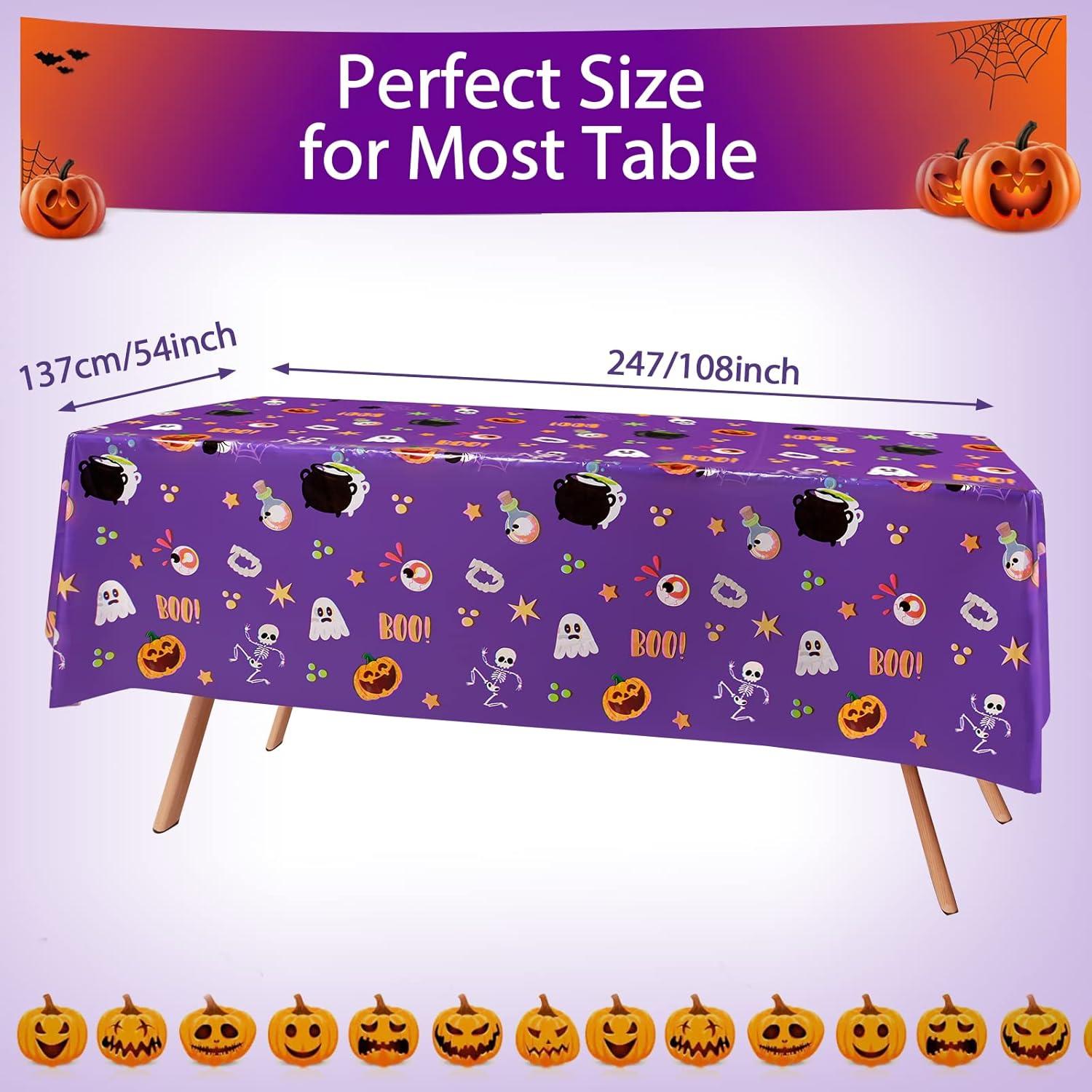 Juvale 3-Pack Halloween Table Cover for Party Supplies, Purple Disposable Plastic Tablecloth Decorations, Halloween Table Decorations for Themed Parties, Birthday Celebrations and More (54 x 108 In)