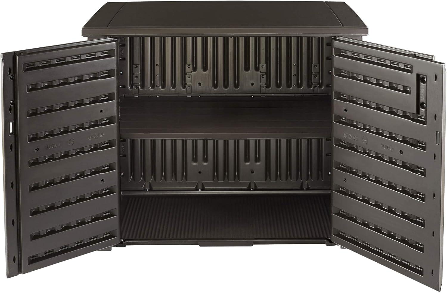 Rubbermaid Patio Chic Outdoor Resin Storage Cabinet, 123 Gallons, Dark Teak