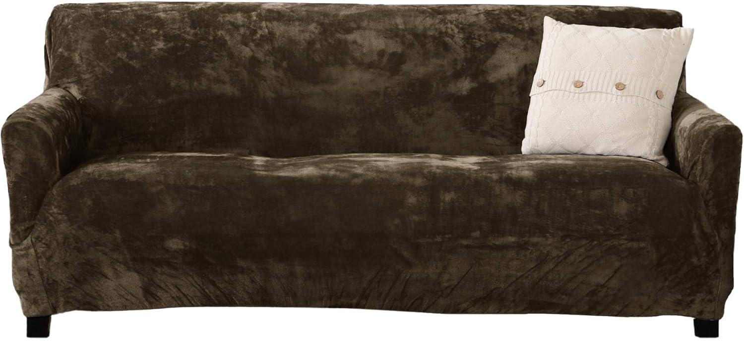 Great Bay Home 1-Piece Velvet Plush Solid Sofa Stretch Slipcover, White