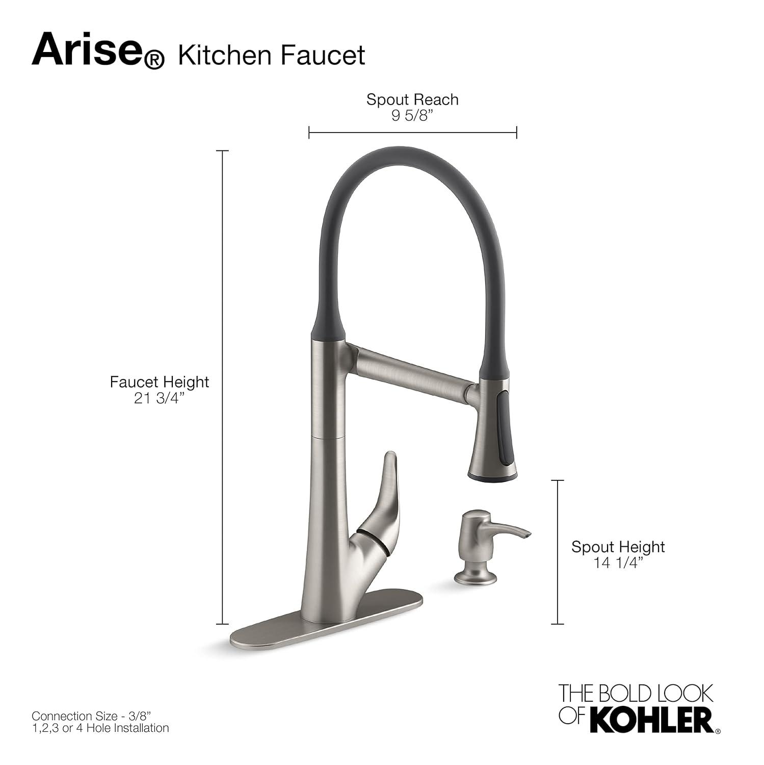KOHLER R77764-SD-CP Arise Articulating Pull Down Kitchen Faucet, Kitchen Faucet with Pul Down Sprayer and Soap Dispenser, Polished Chrome