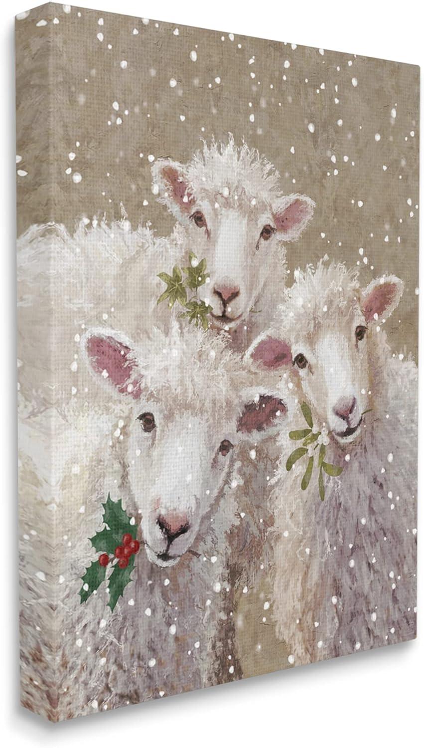 Aw-063-Canvas " Winter Sheep Trio Farm Animals " by Pip Wilson Painting Print