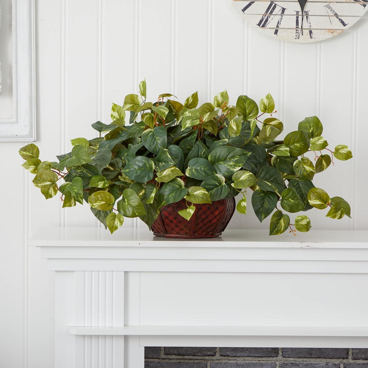 17.5" Green Silk and Plastic Pothos Tabletop Arrangement