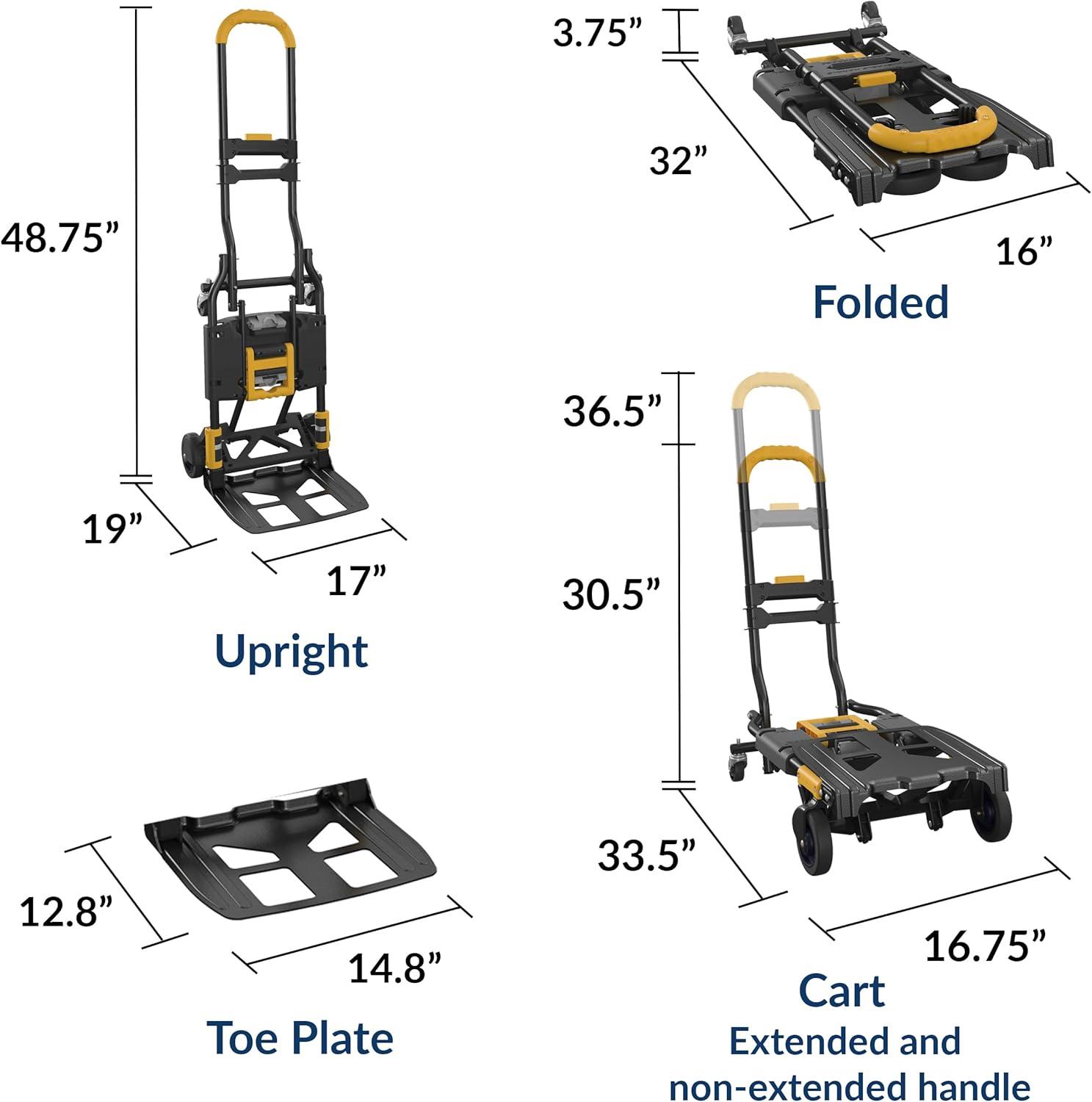 COSCO Black and Yellow 2-in-1 Folding Hand Truck with Extendable Handle