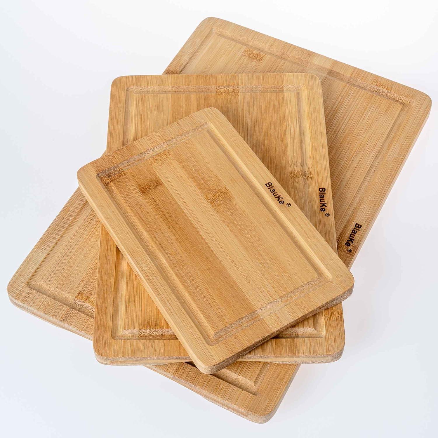BlauKe Set of 3 Bamboo Cutting Boards with Juice Groove
