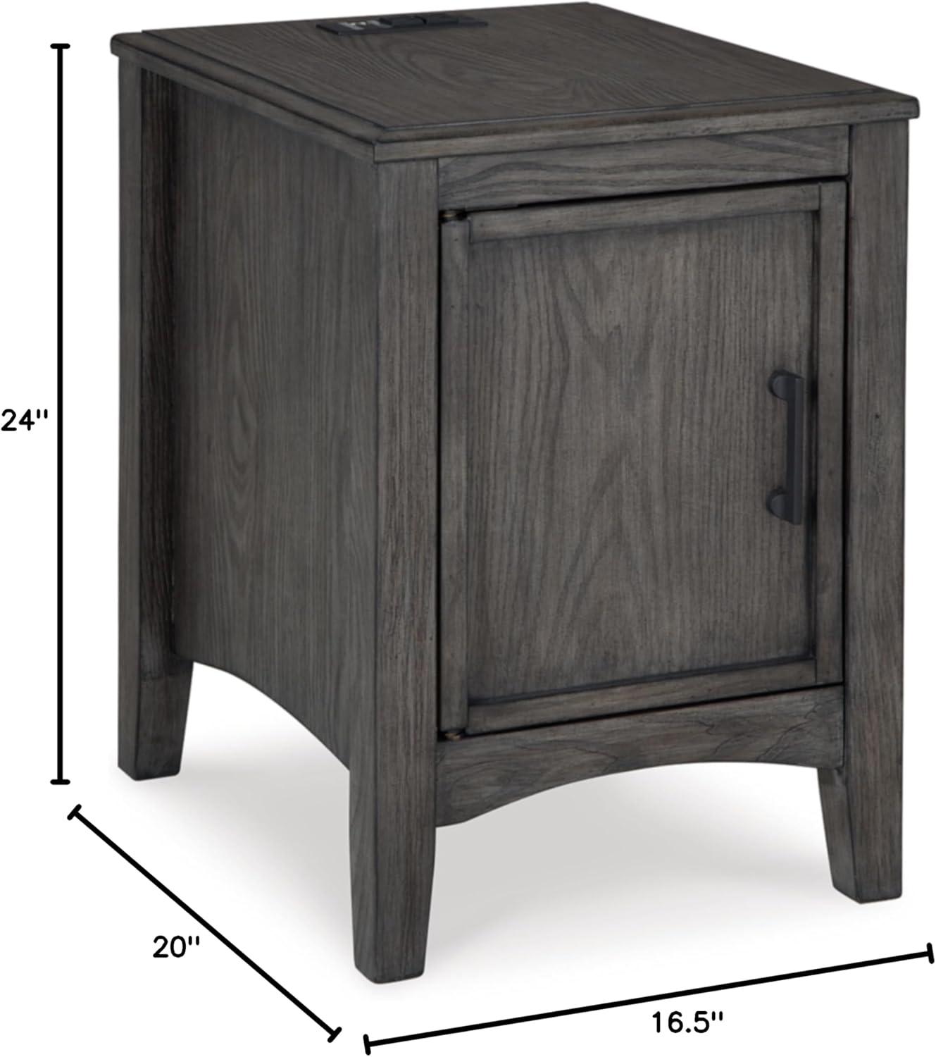 Gray Wood Rectangular End Table with Storage and USB Ports