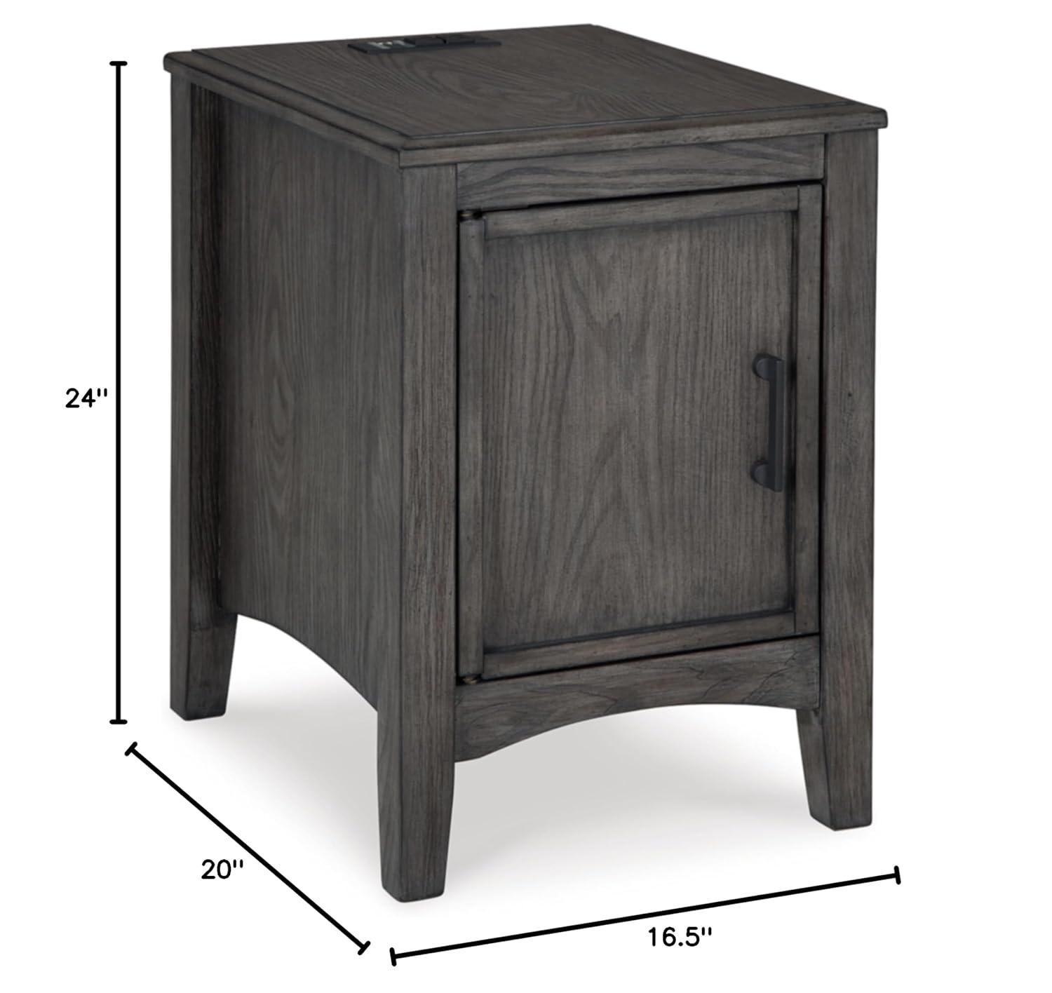 Gray Wood Rectangular End Table with Storage and USB Ports