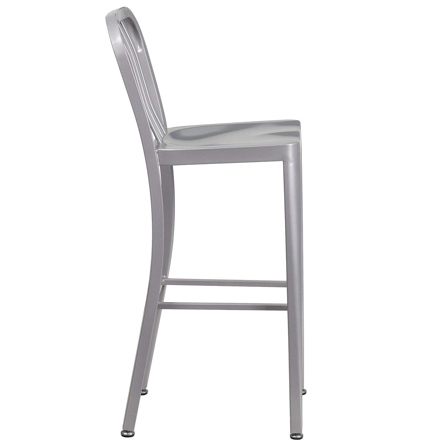 Flash Furniture Commercial Grade 30" High Silver Metal Indoor-Outdoor Barstool with Vertical Slat Back