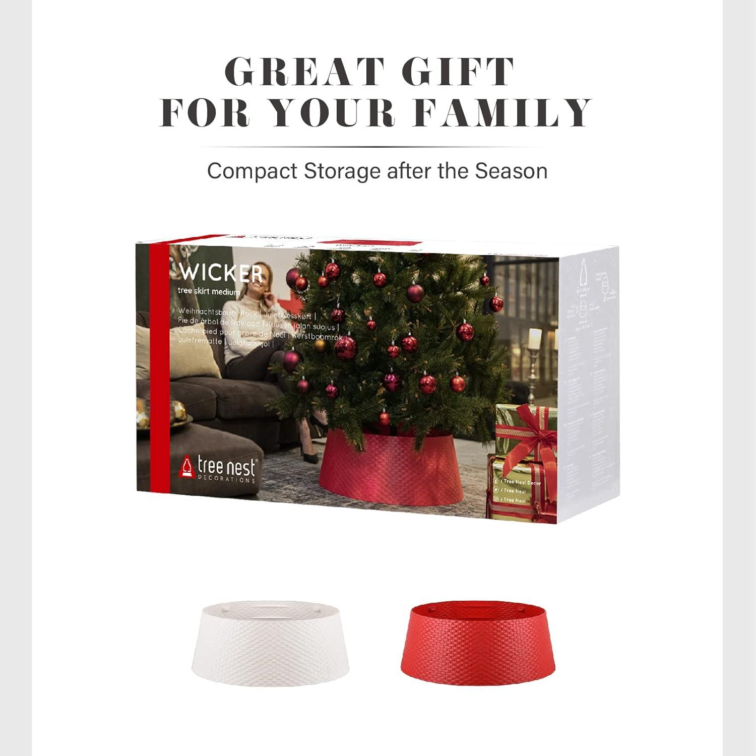 Tree Nest Wicker Christmas Tree Skirt Tree Collar (White, Medium) -Re-boxed