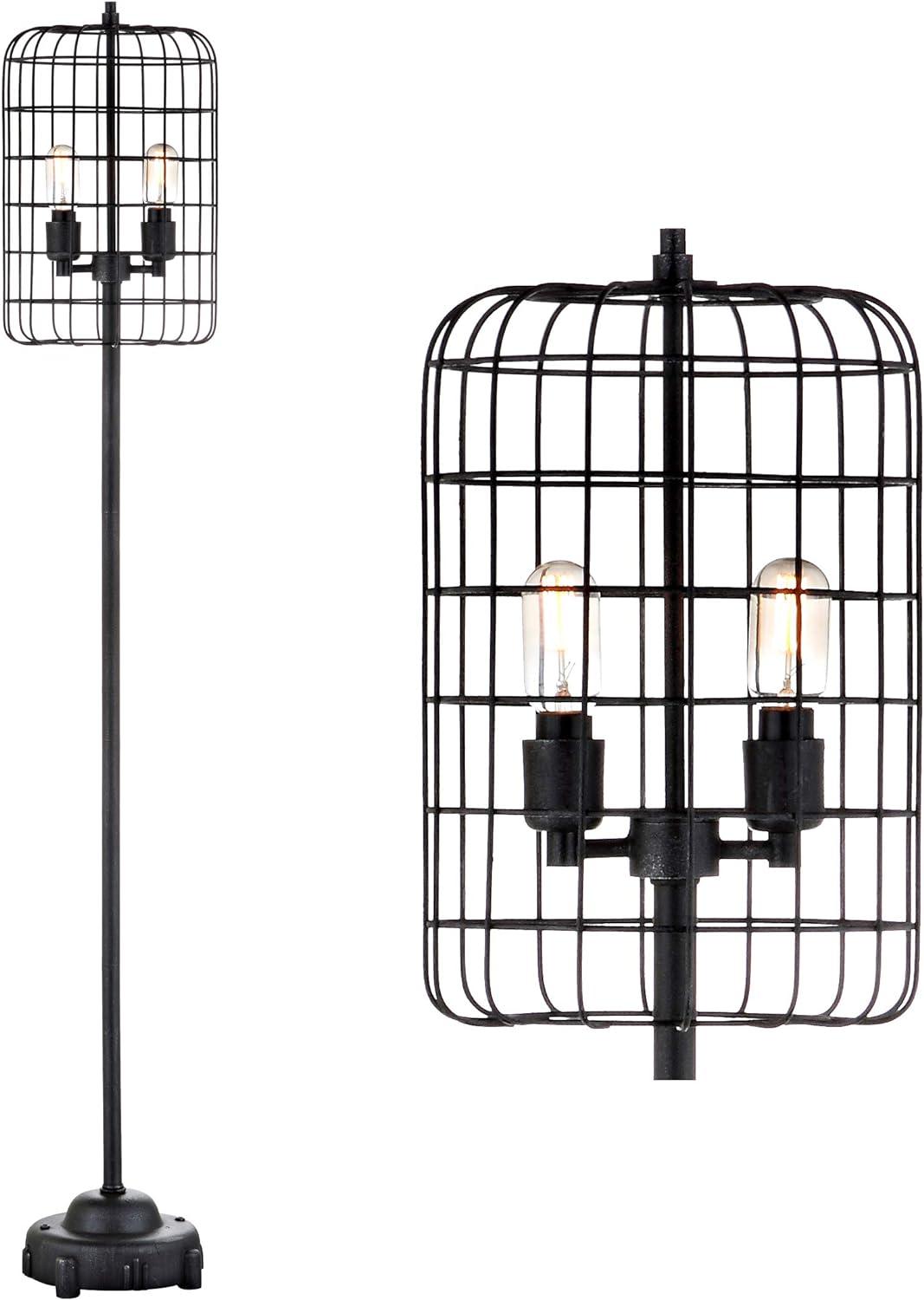 Odette 65" Black/Silver Industrial Metal Floor Lamp with Edison Bulb