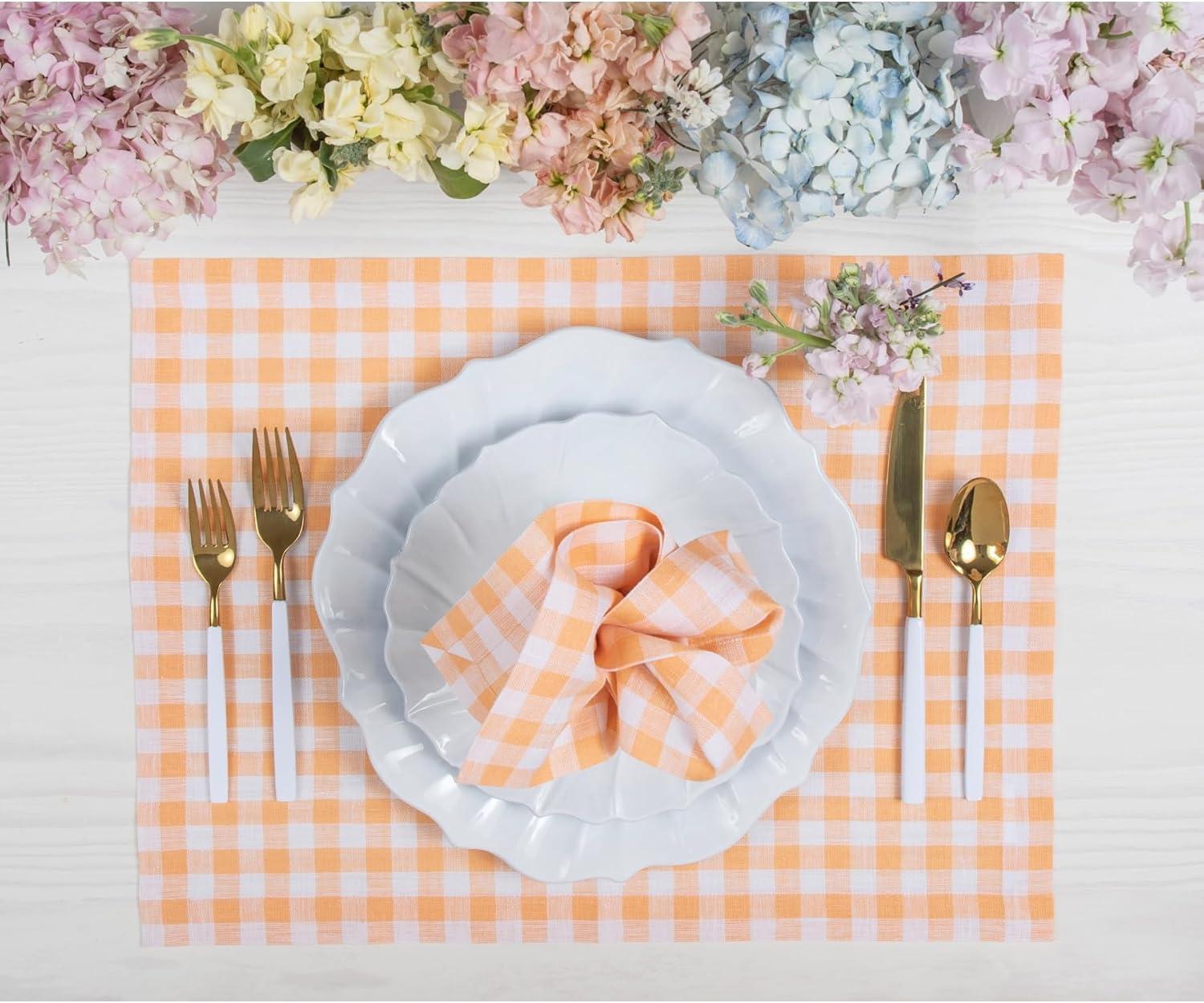 Solino Home Gingham Checks - 100% Pure Linen Placemats (Set of 4)