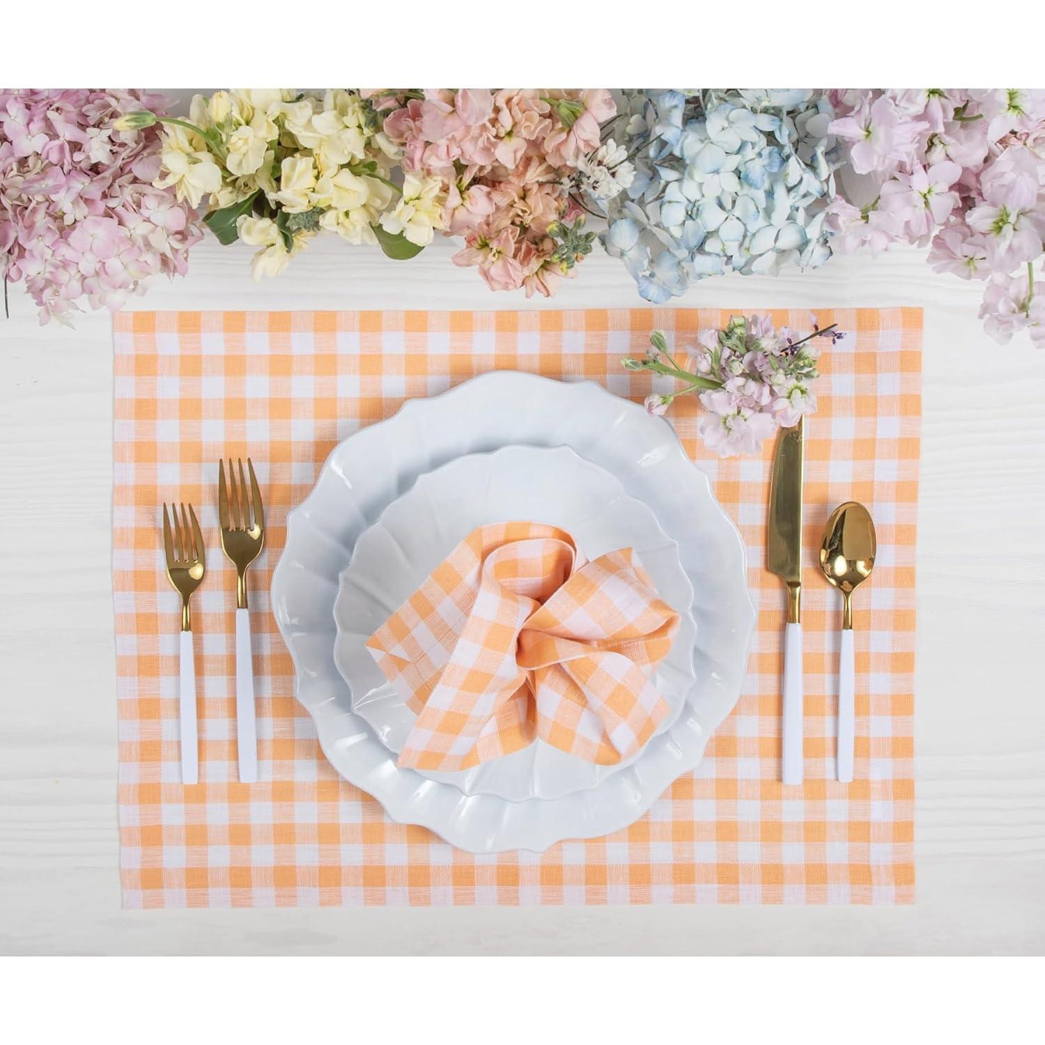 Solino Home Gingham Checks - 100% Pure Linen Placemats (Set of 4)