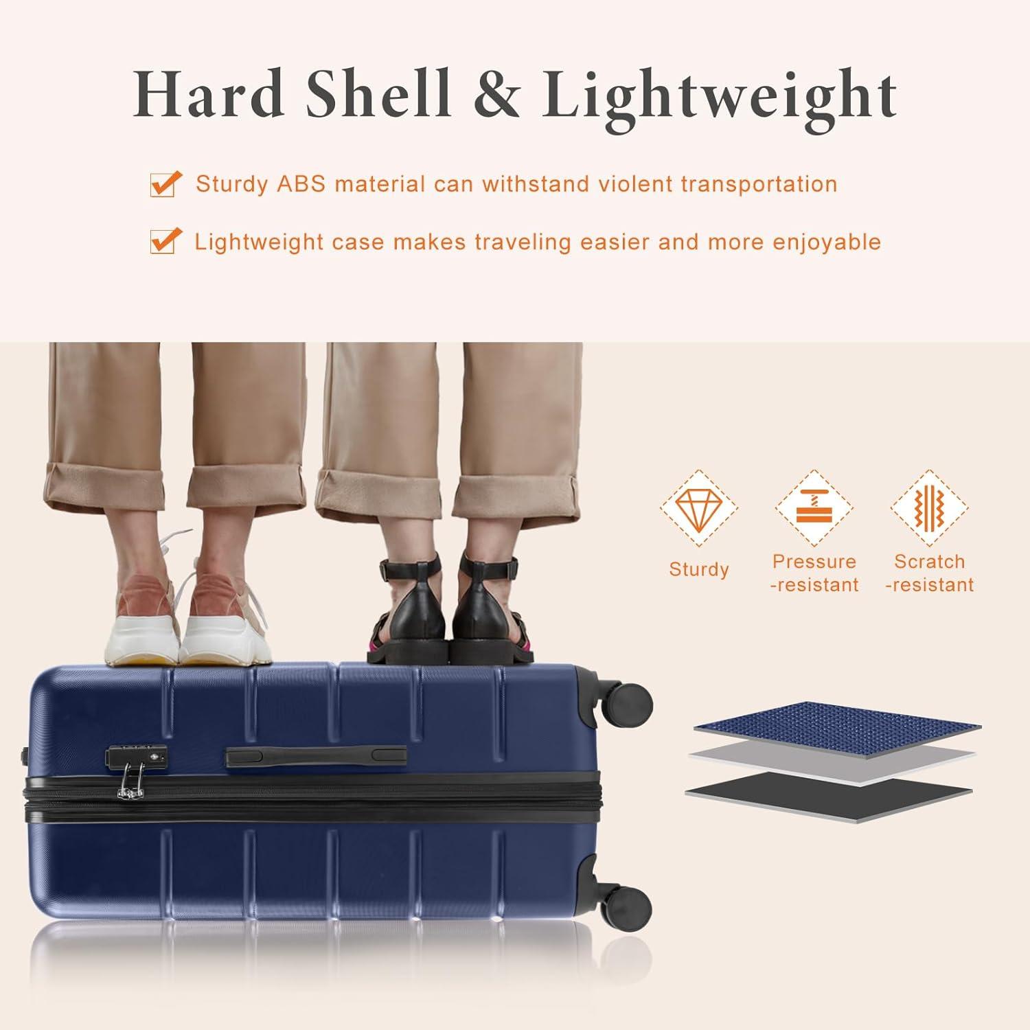 Smugdesk.com 3-Piece Luggage Set, ABS Travel Suitcase Set with TSA lock