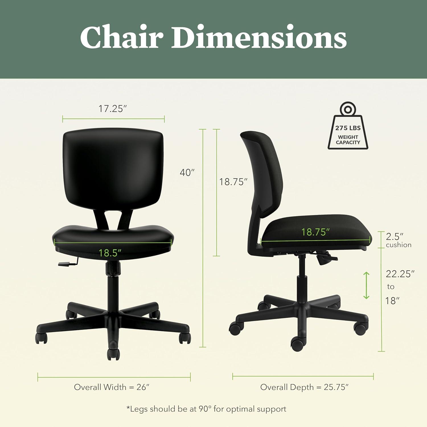 Volt Series Leather Task Chair Supports up to 250 lbs., Black Seat/Black Back, Black Base