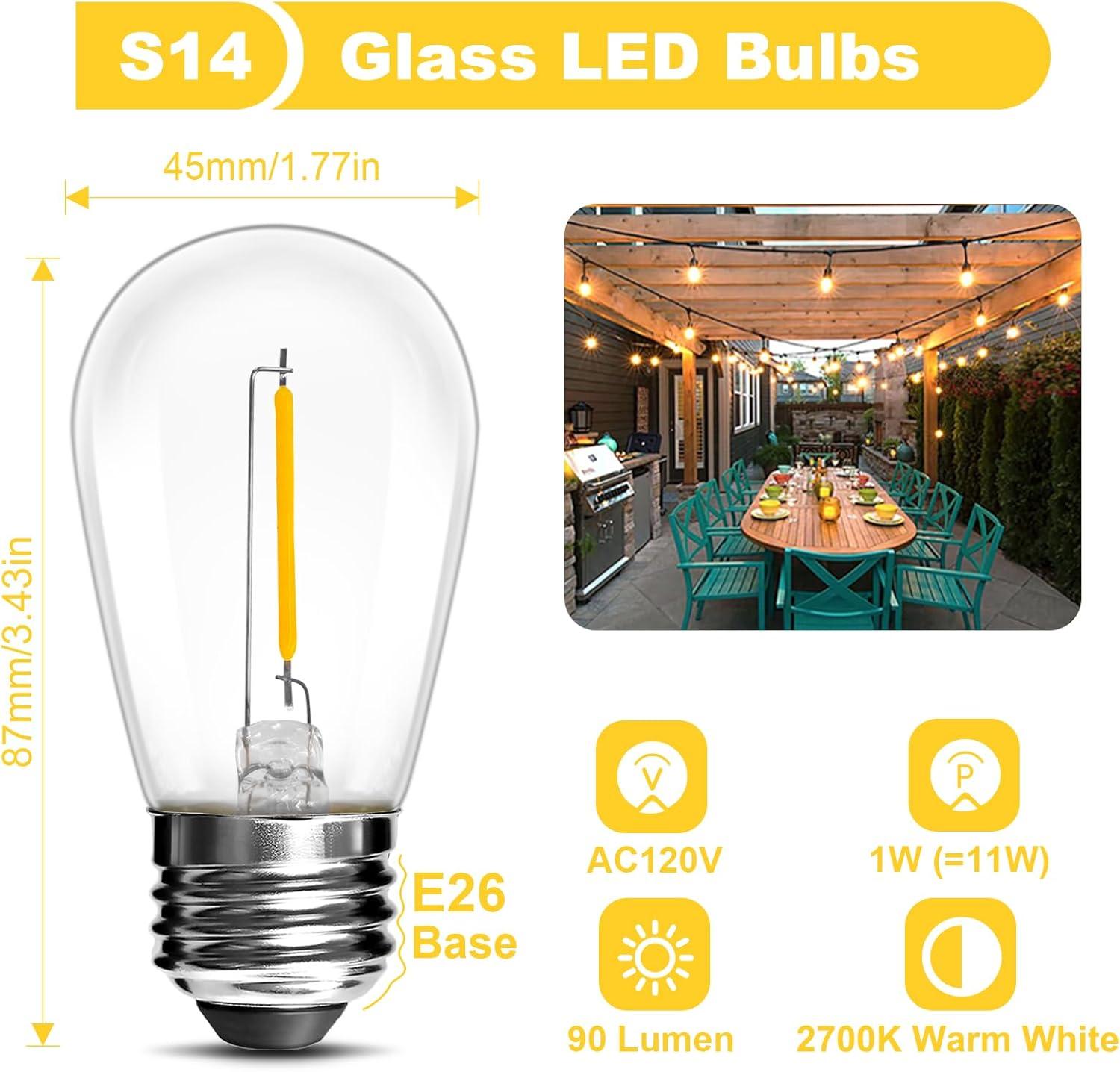 15-Pack Clear LED S14 Warm White Outdoor String Light Bulbs