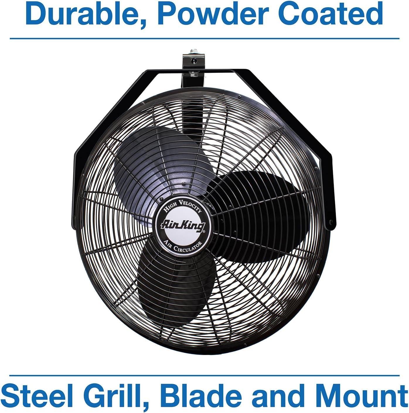 Air King 18" Industrial Grade 1/6 HP High Velocity Wall Mount Fan, 28" H, Black, 9518, New