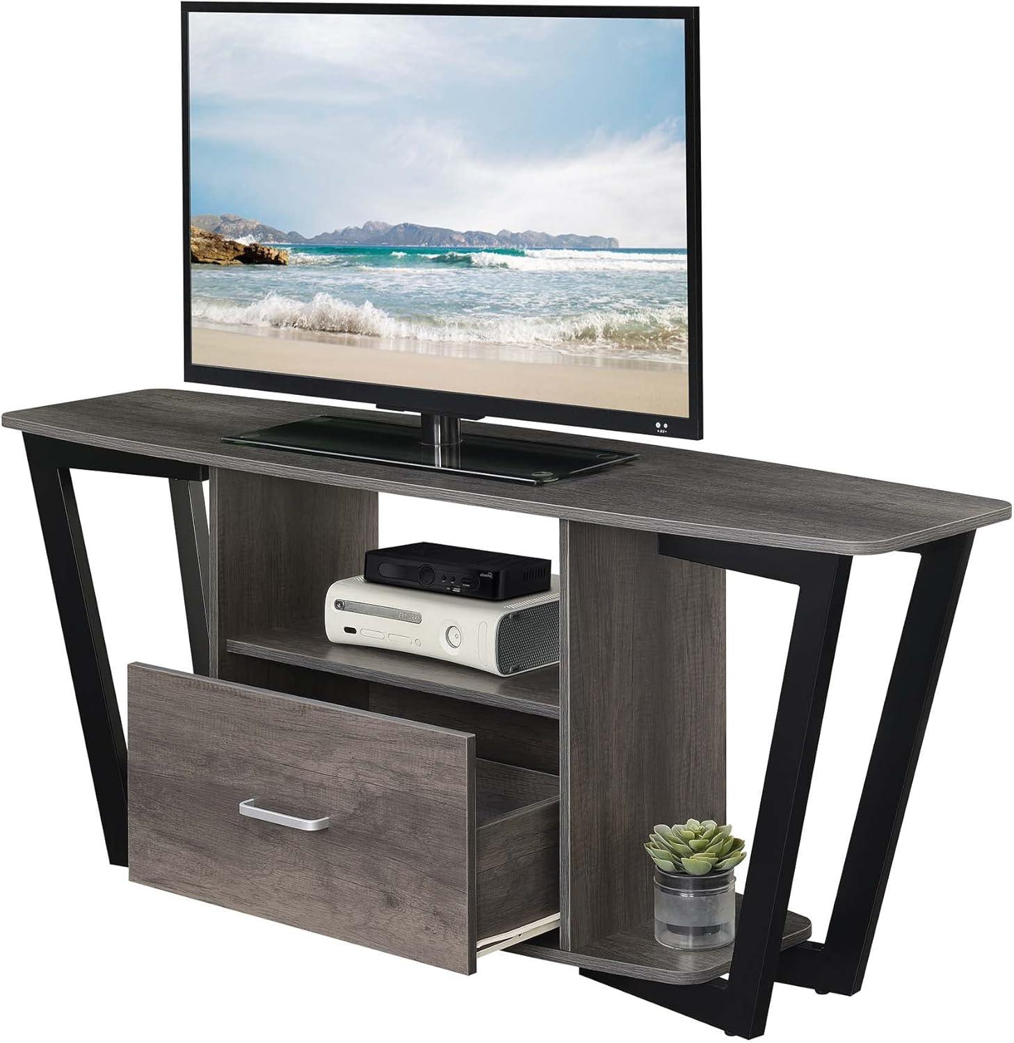 Convenience Concepts Graystone 60 inch 1 Drawer TV Stand with Shelves, Charcoal Gray/Black