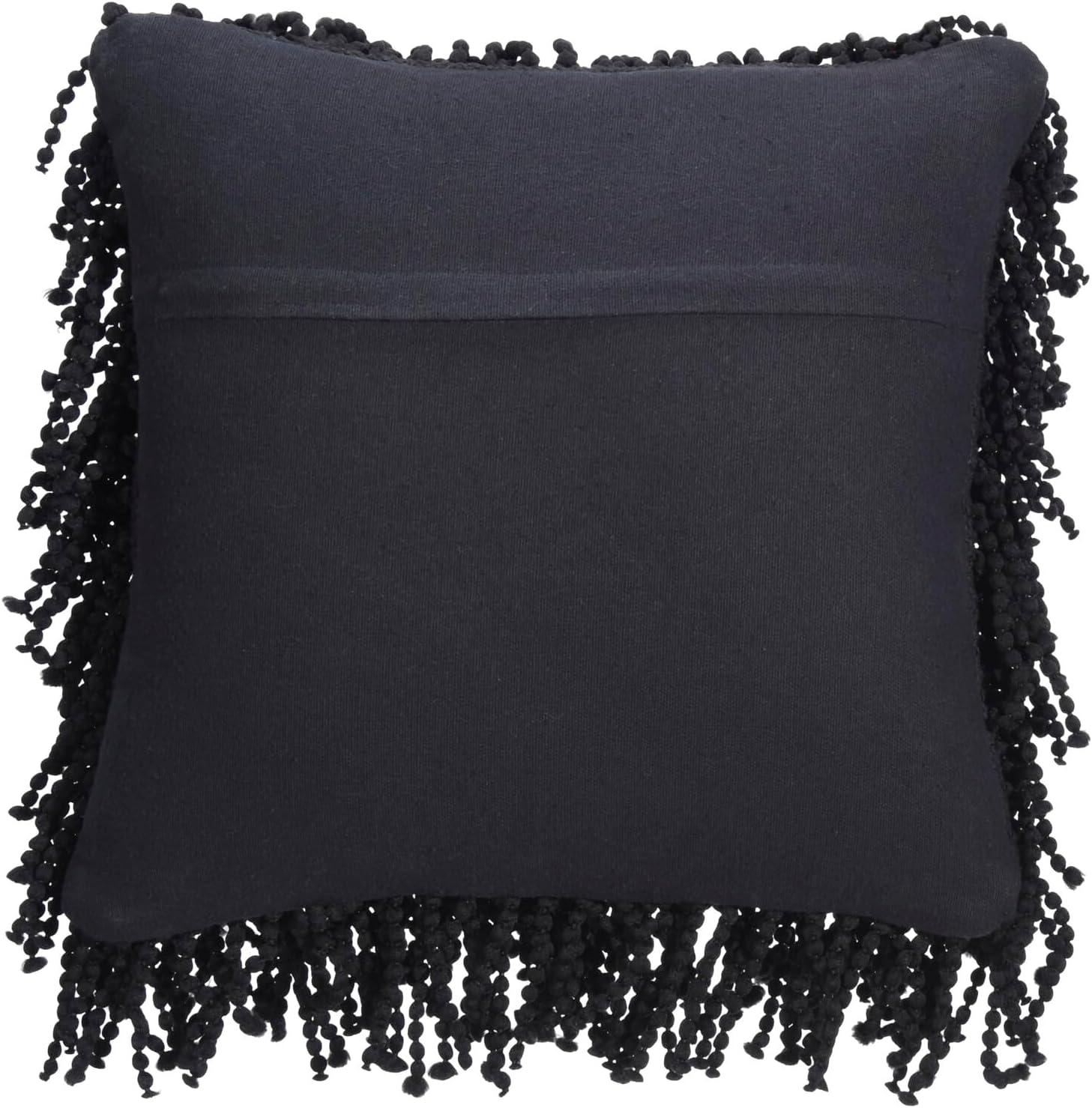 Black Hand-Knotted Shag 20" Square Throw Pillow