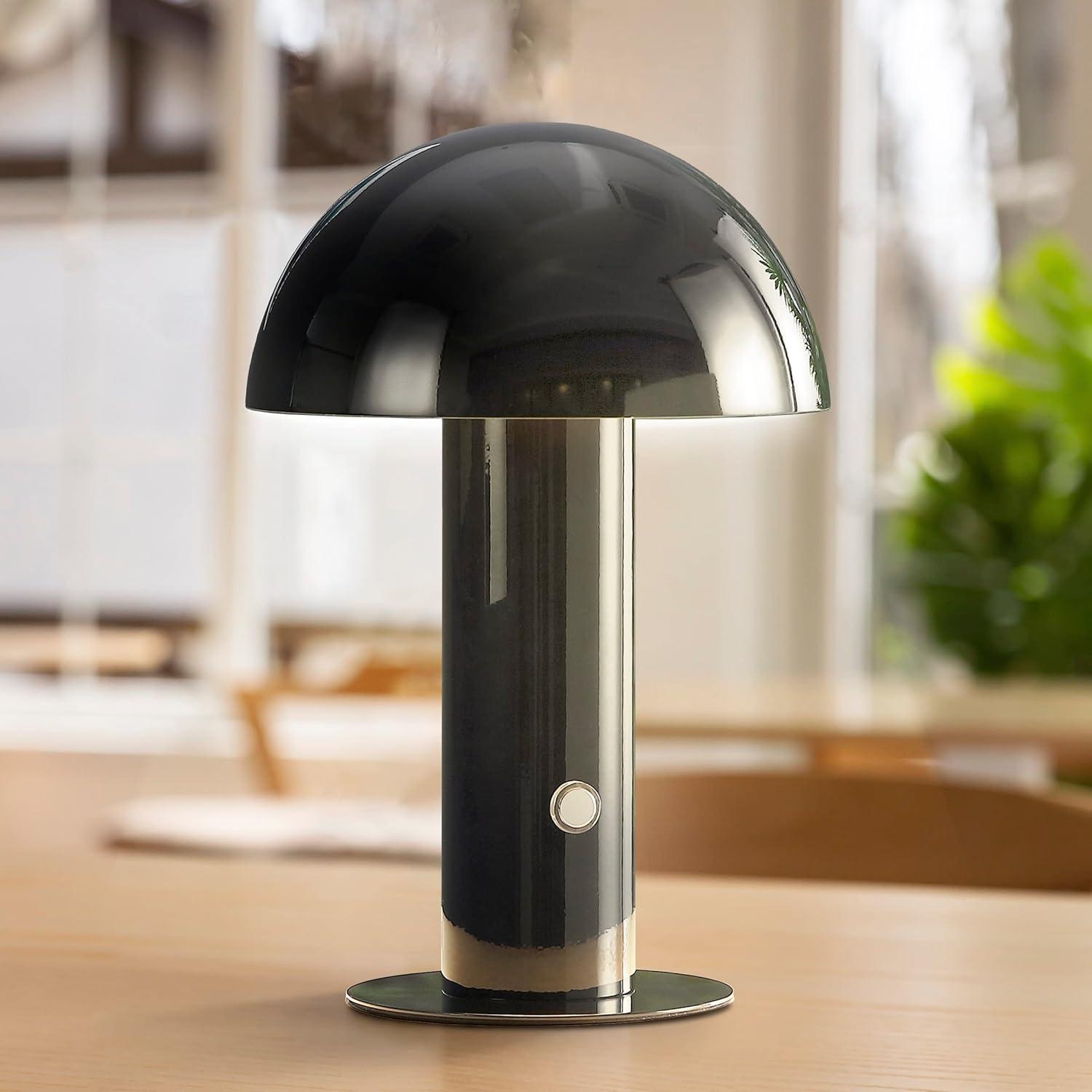 JONATHAN Y JYL7115A Boletus 10.75" Contemporary Bohemian Rechargeable/Cordless Iron Integrated Portable LED Mushroom Table Lamp, Modern, Coastal for living room, dinning room, bedroom, Black